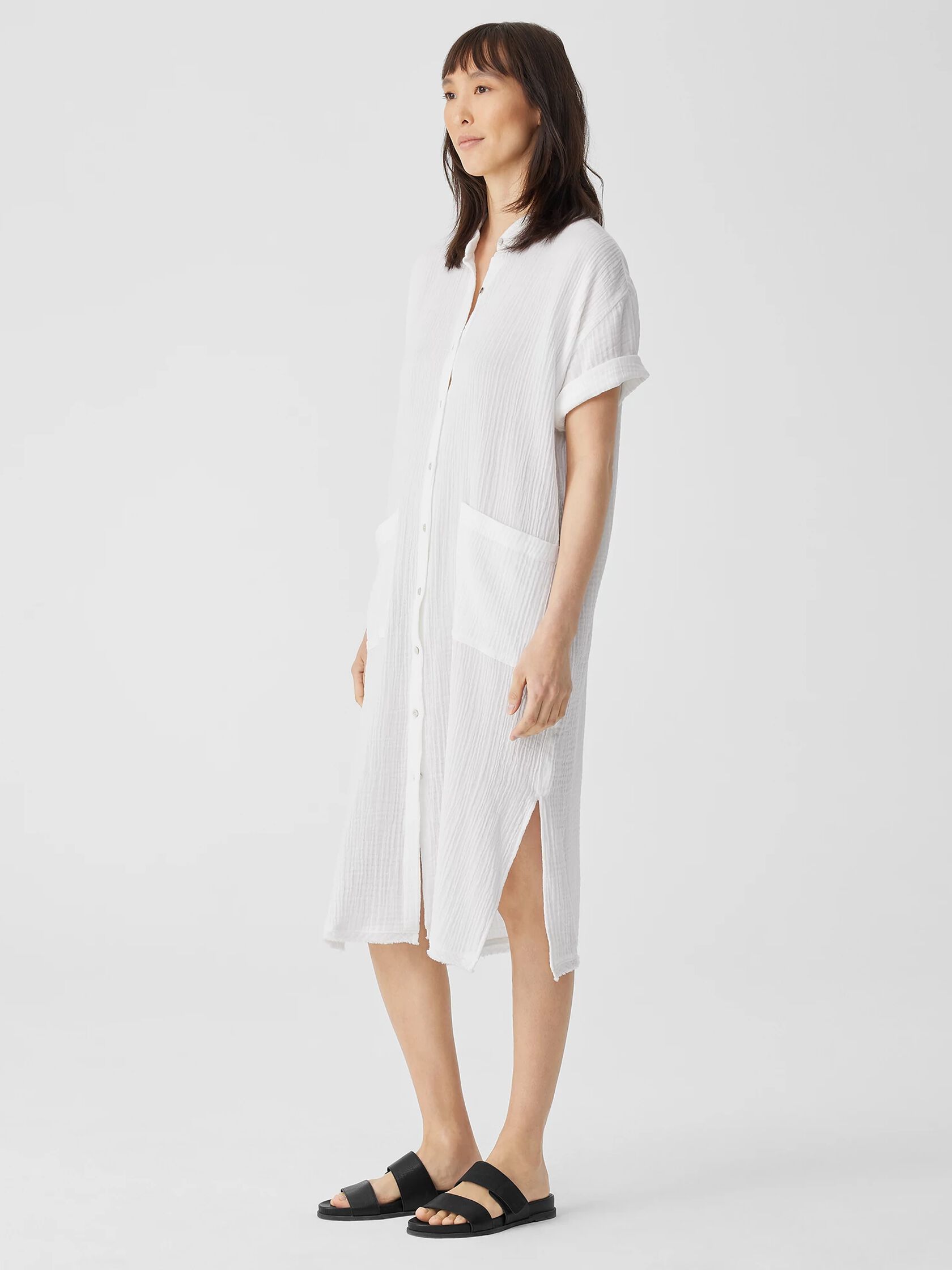 Organic Cotton Gauze Mandarin Collar Dress