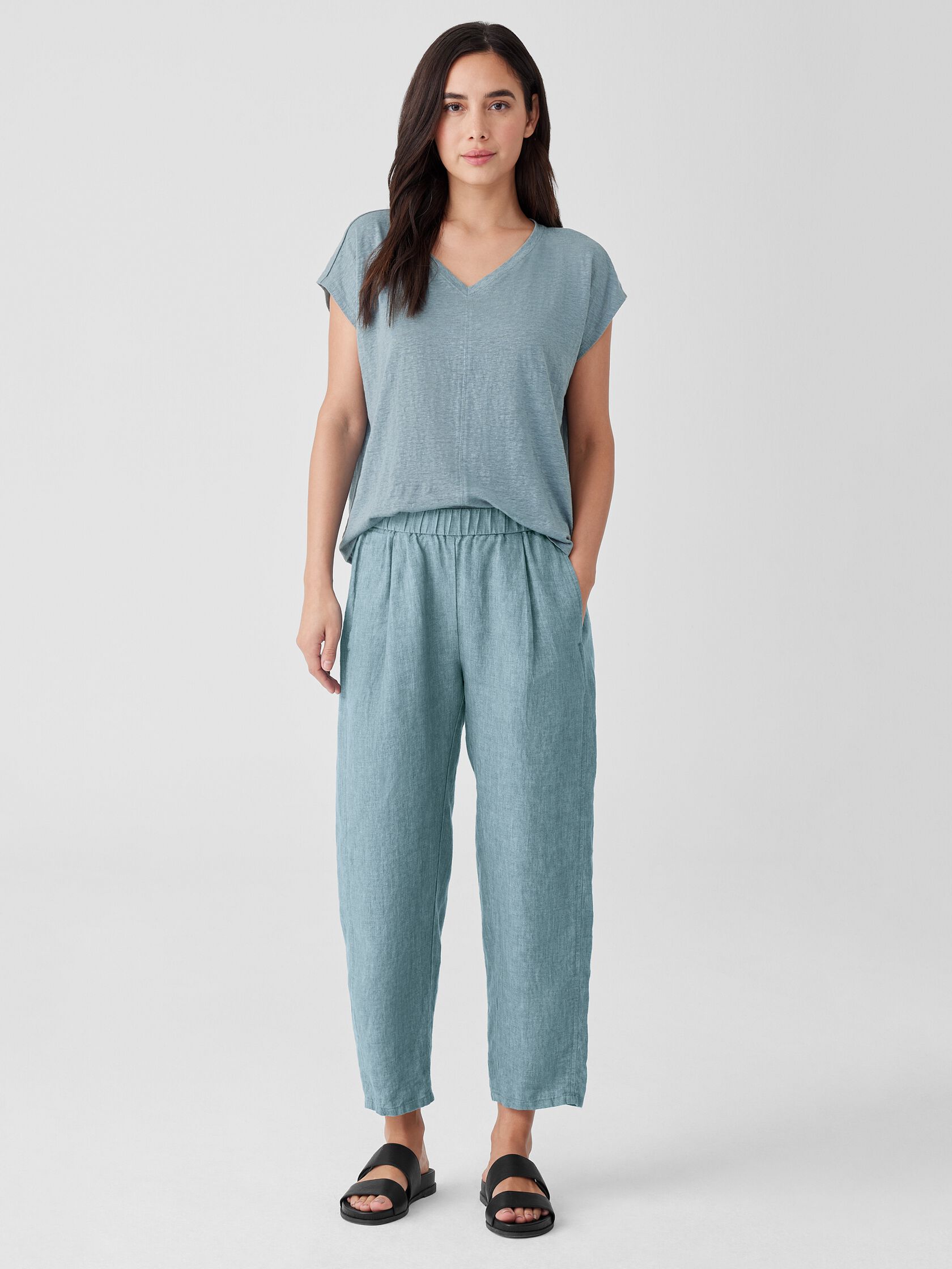 Washed Organic Linen Delave Lantern Pant