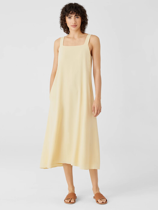 silk georgette crepe square neck dress Silk Georgette Crepe Asymmetrical Dress