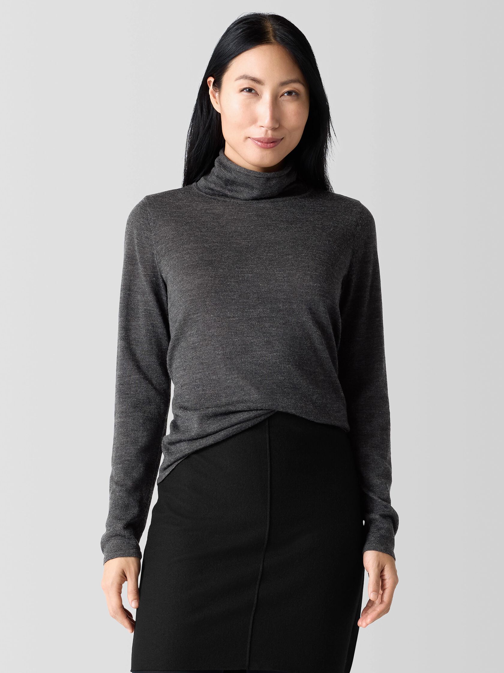 Fine Merino Turtleneck Top in Regenerative Wool