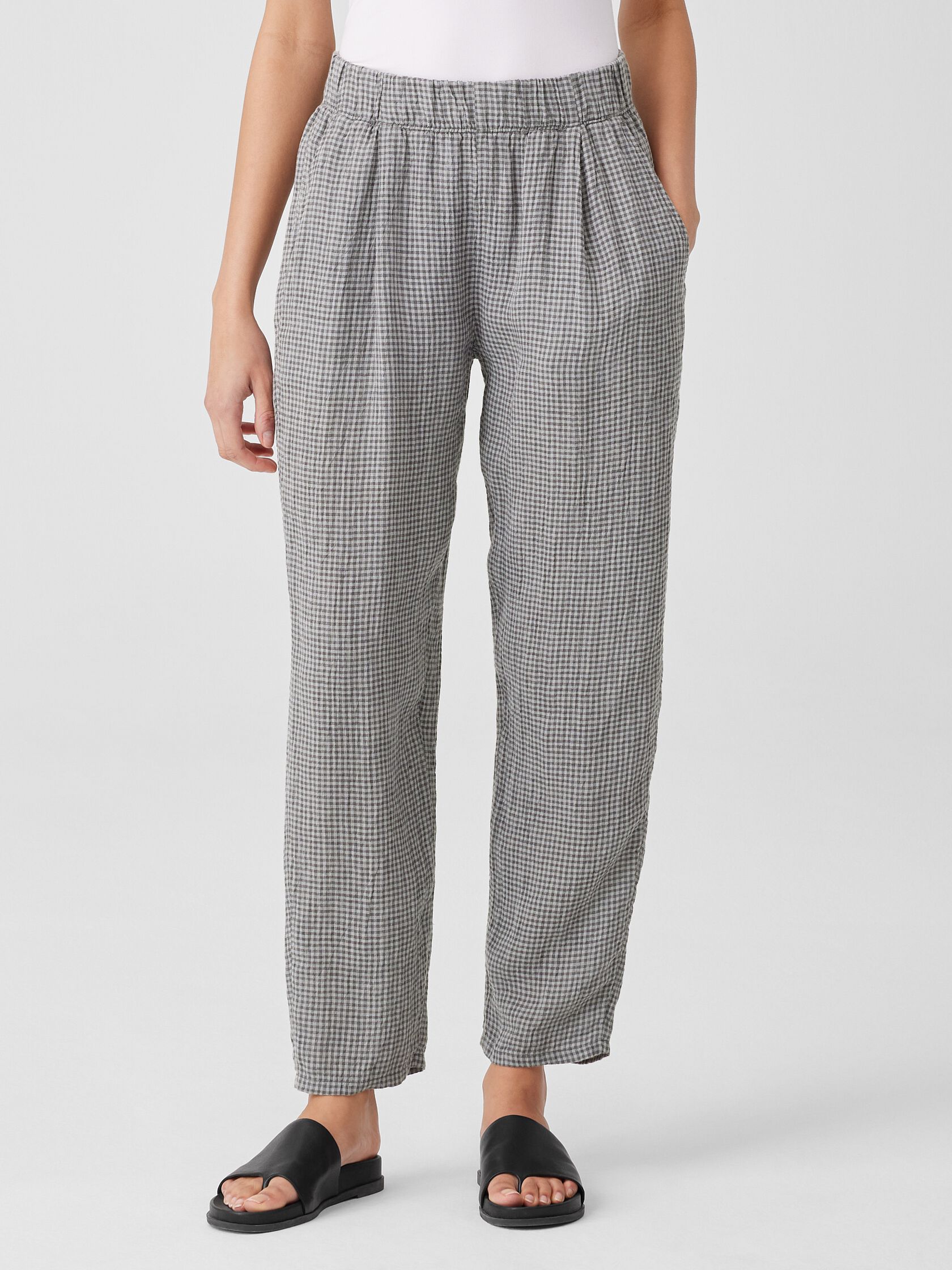 Puckered Organic Linen Tapered Pant