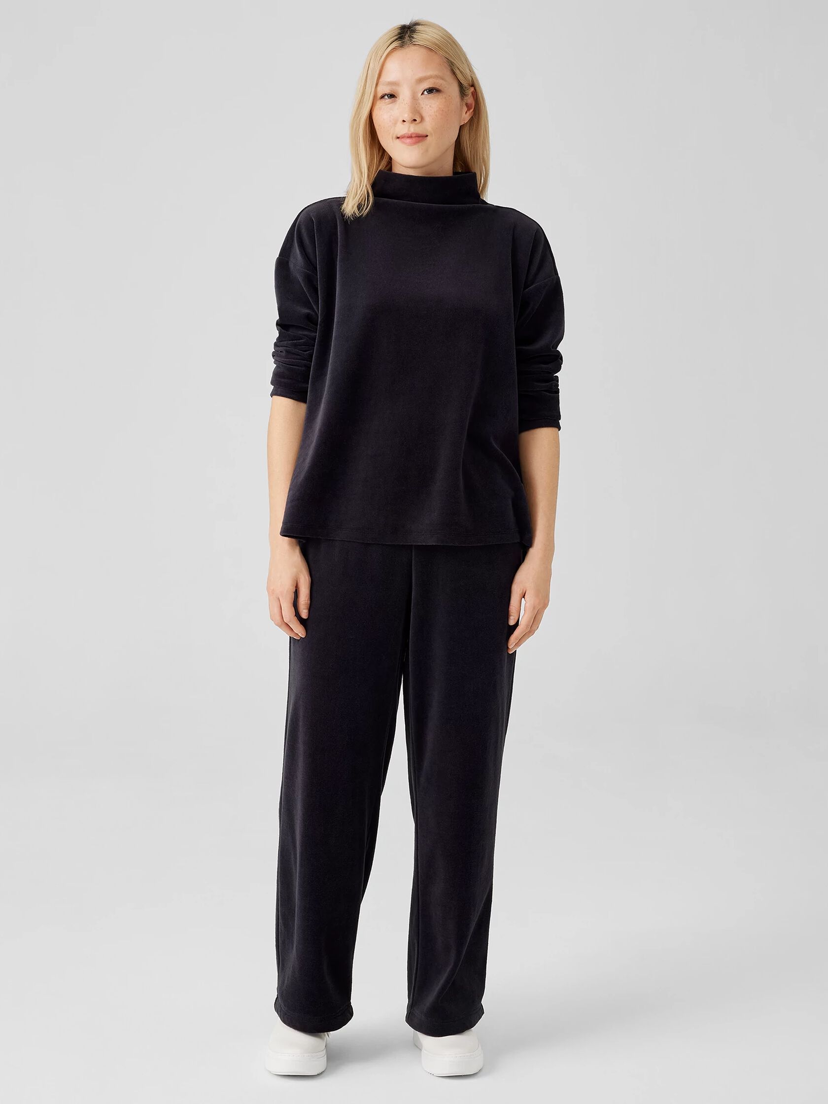 Cotton Velour Funnel Neck Box-Top