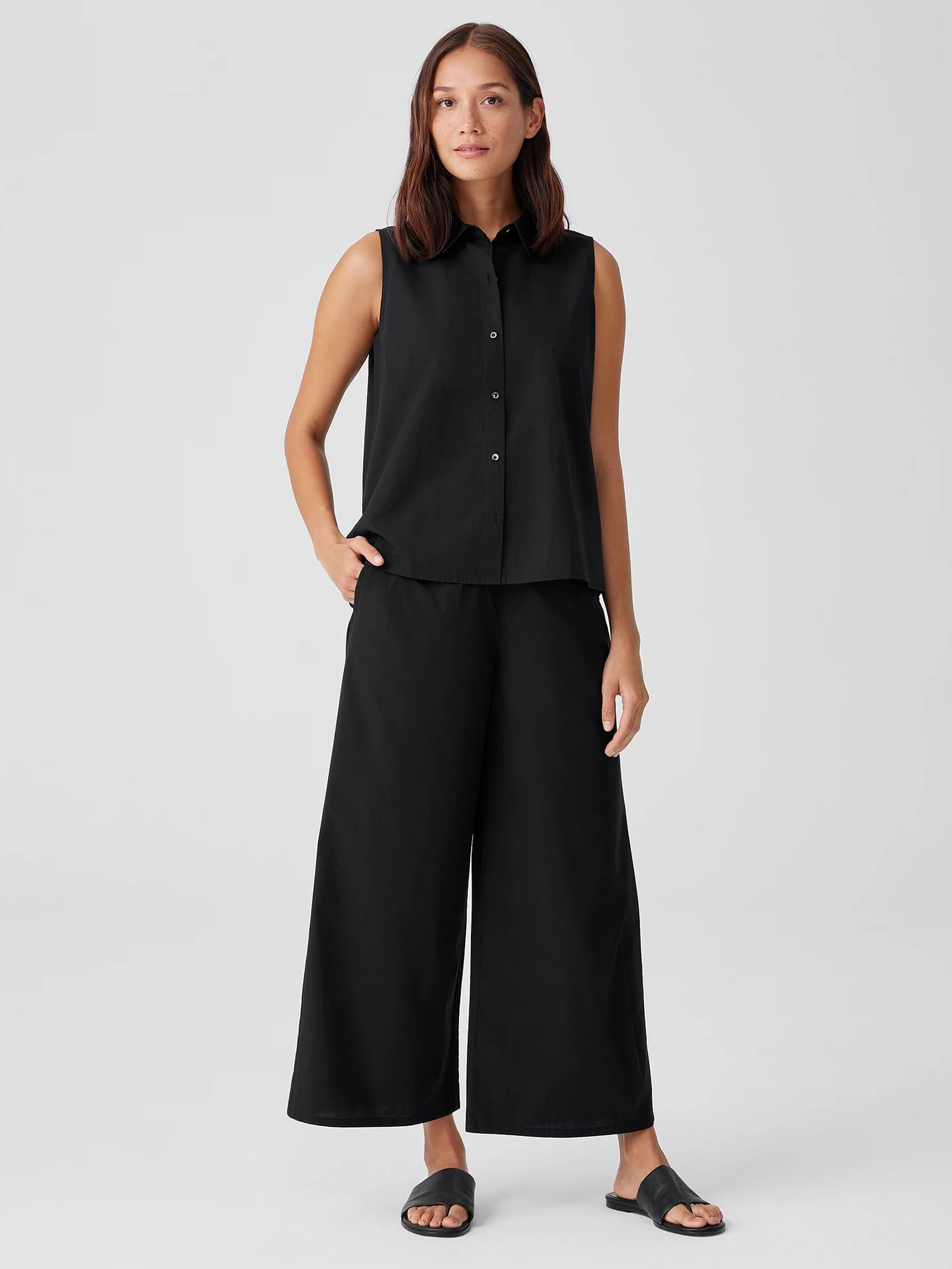 Washed Organic Cotton Poplin Wide-Leg Pant