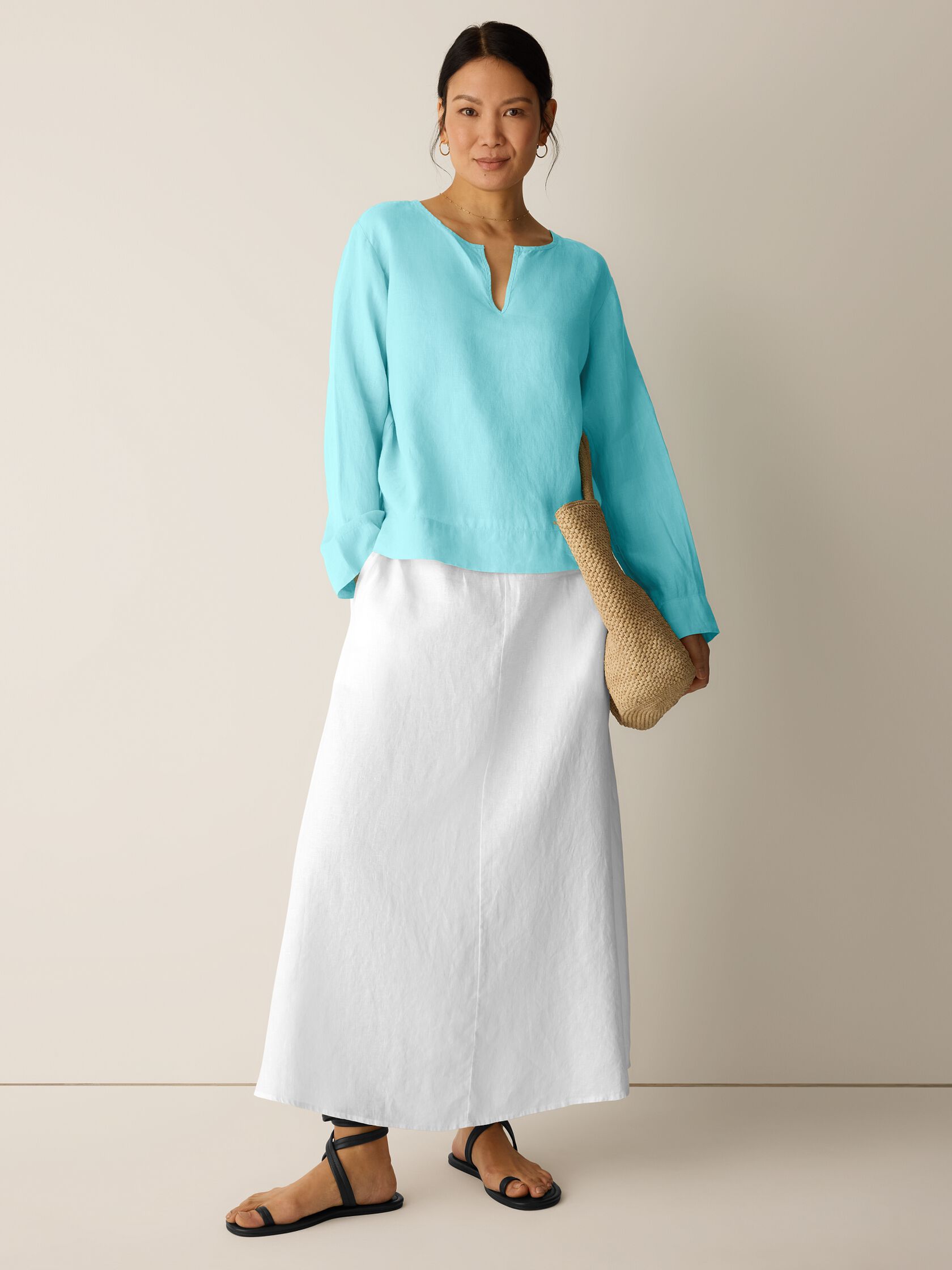 Organic Handkerchief Linen Split Neck Top