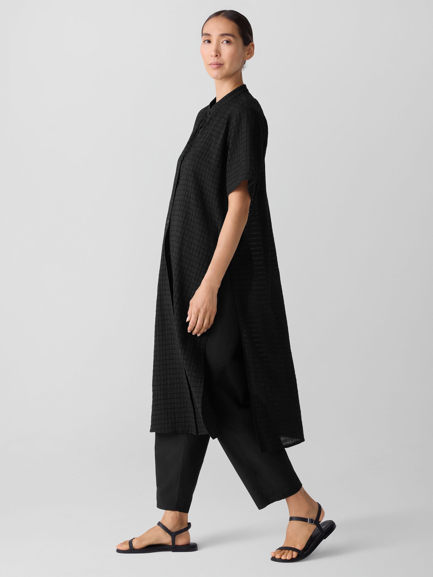 Organic Cotton Voile Box Band Collar Shirt