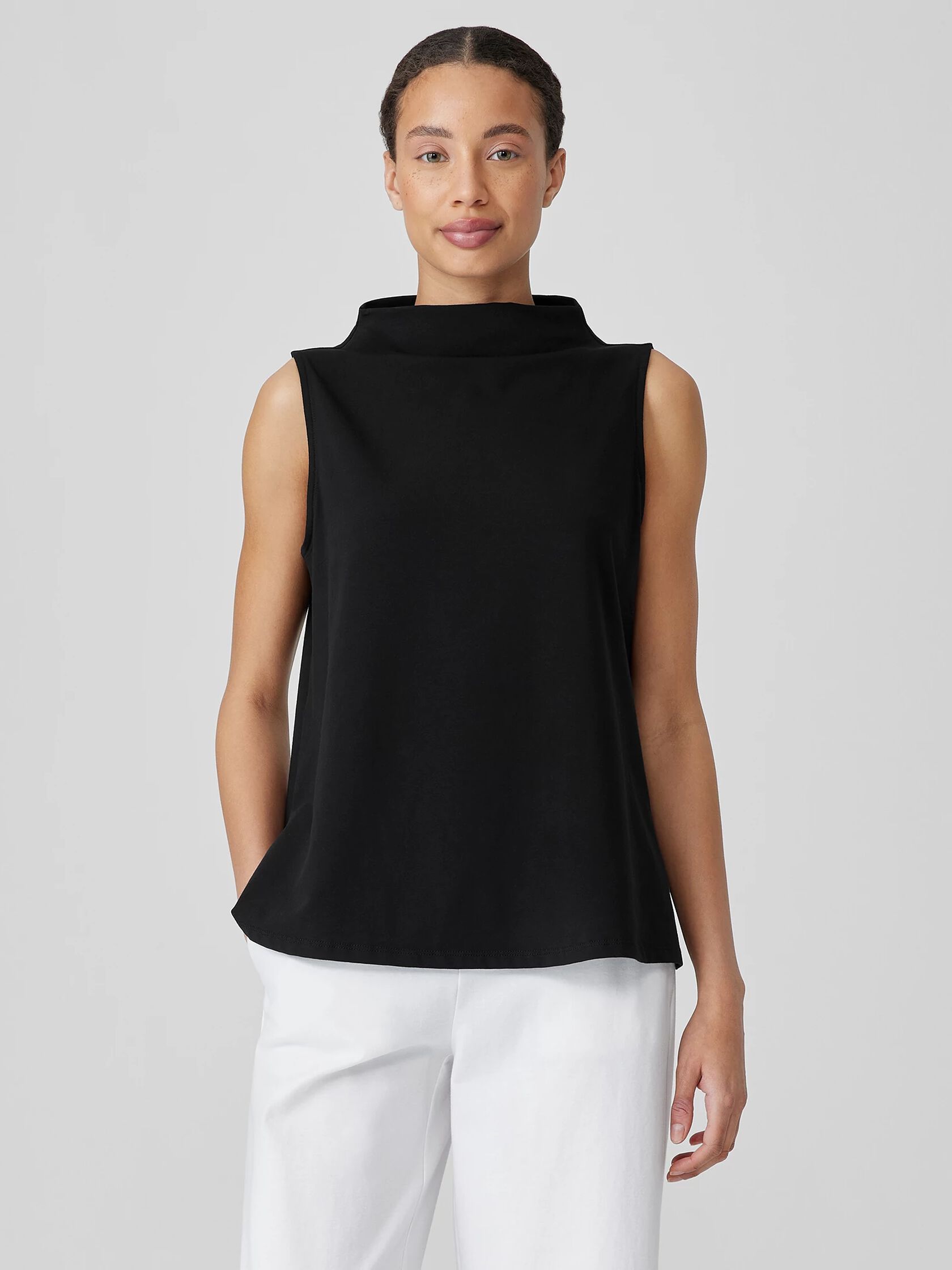 Pima Cotton Stretch Jersey Funnel Neck Tank