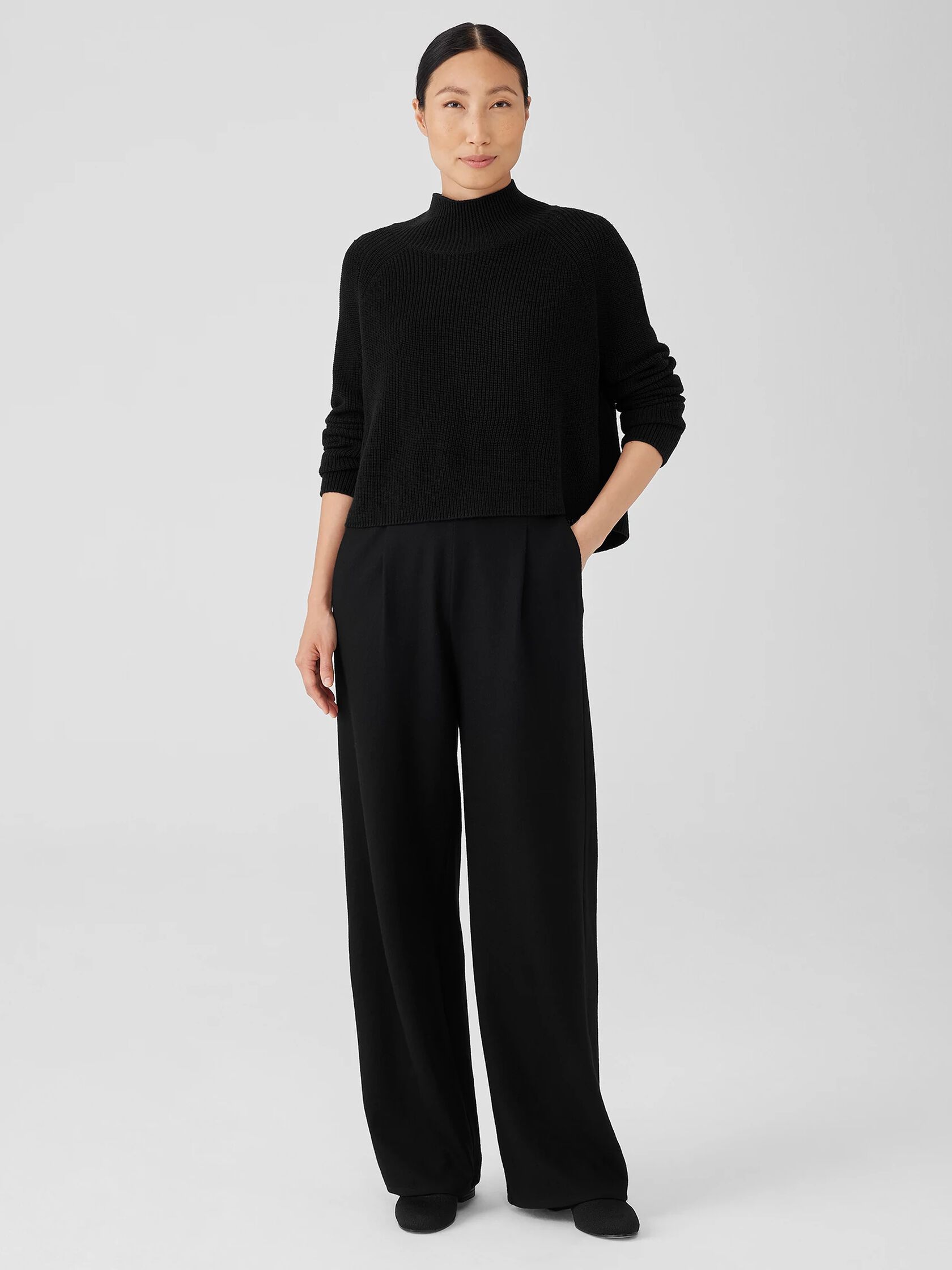 Boiled Wool Jersey Pleated Wide-Leg Pant