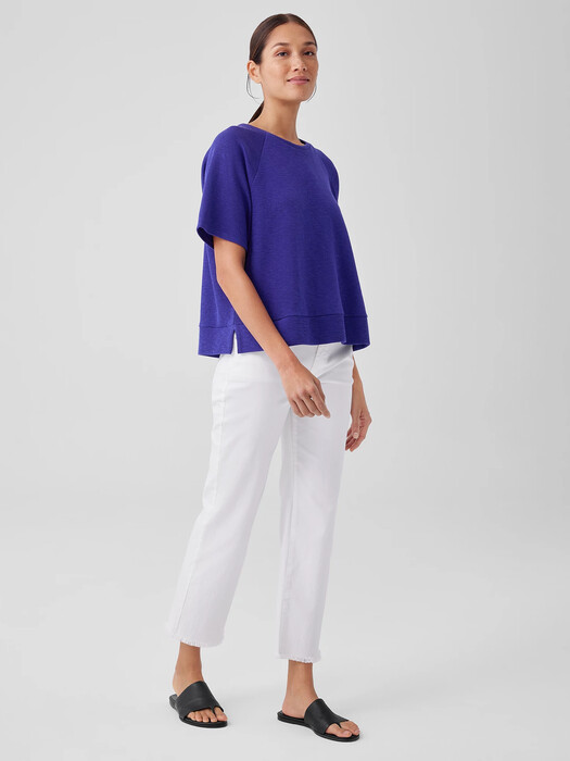 Organic Cotton Slubby Rib Knit Elbow-Sleeve Top