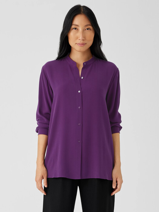 Silk Georgette Crepe Mandarin Collar Shirt