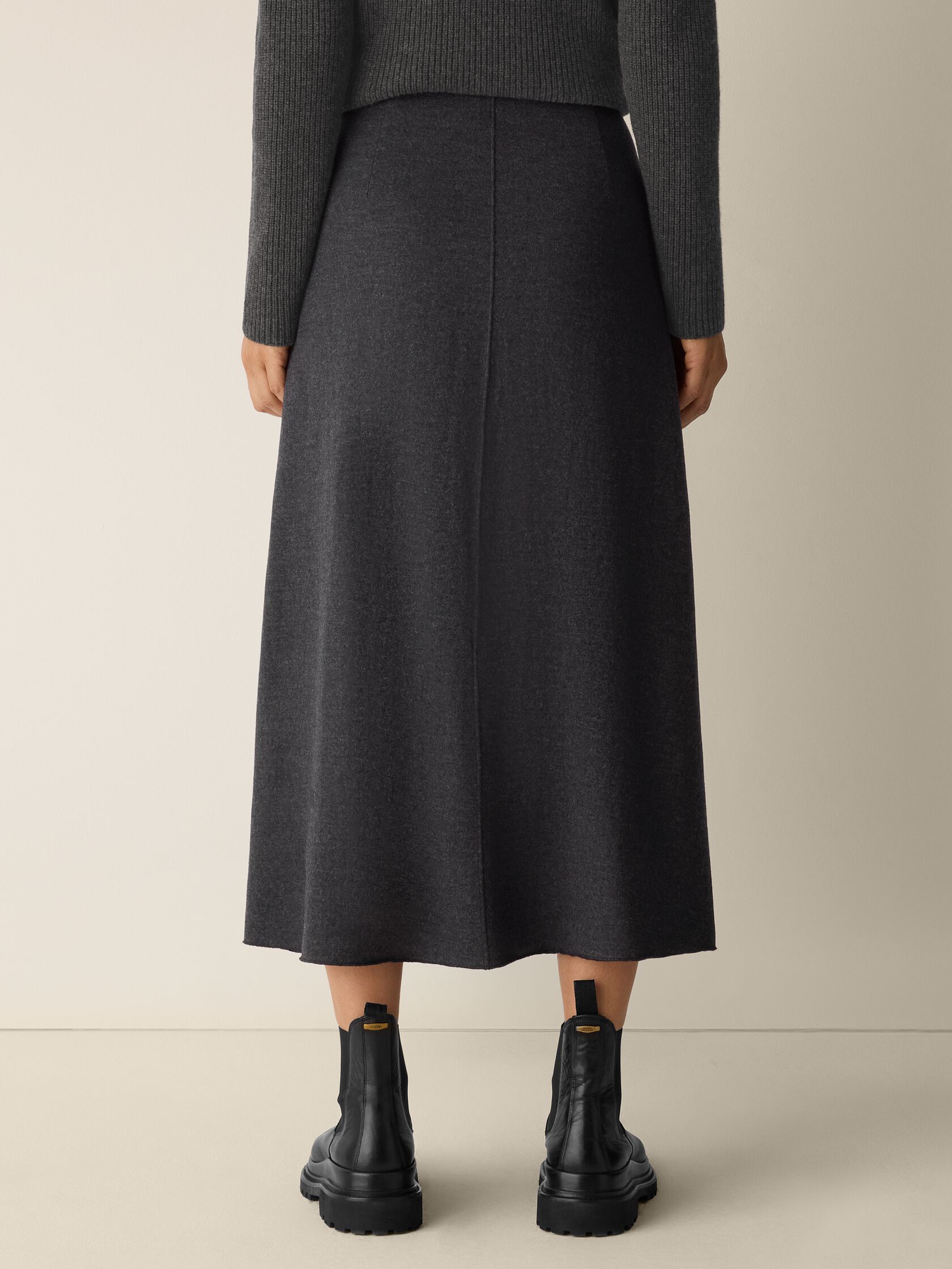 Mélange Boiled Wool Jersey A-Line Skirt in Regenerative Wool
