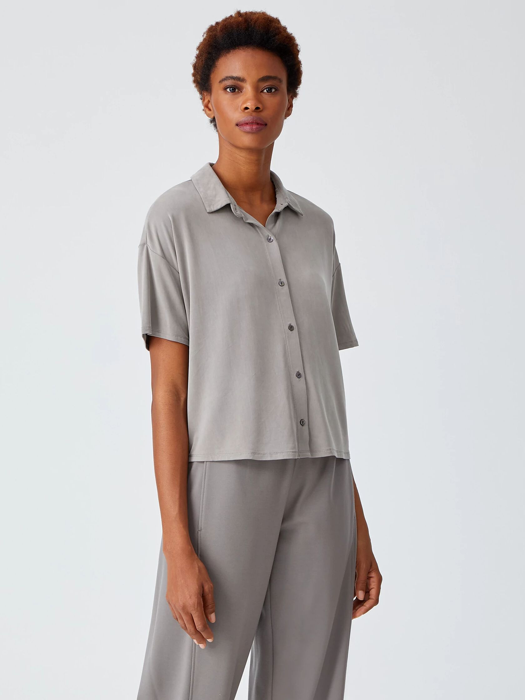 Sueded Cupro Knit Short-Sleeve Shirt
