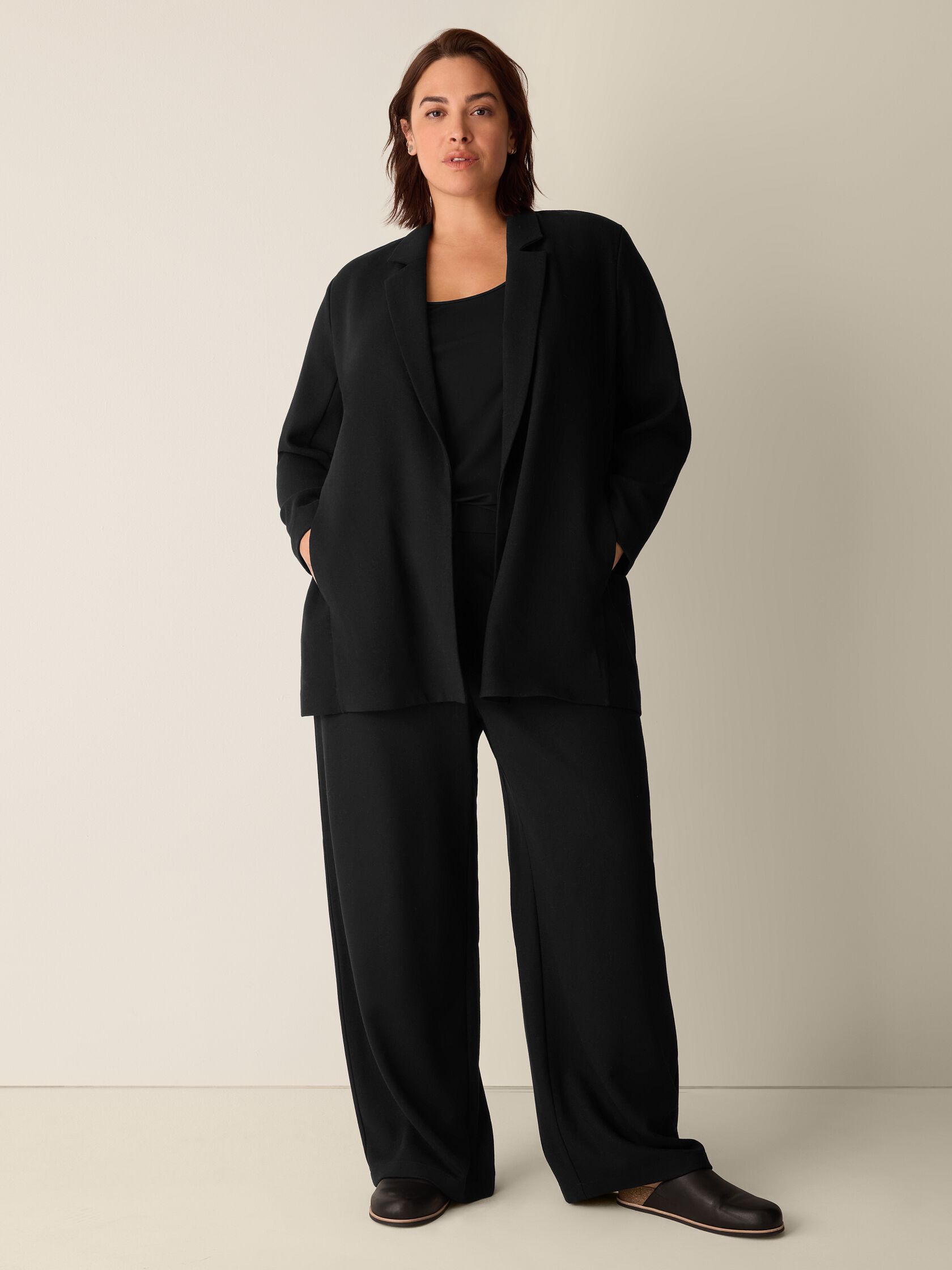Stretch Wool Crepe Long Blazer