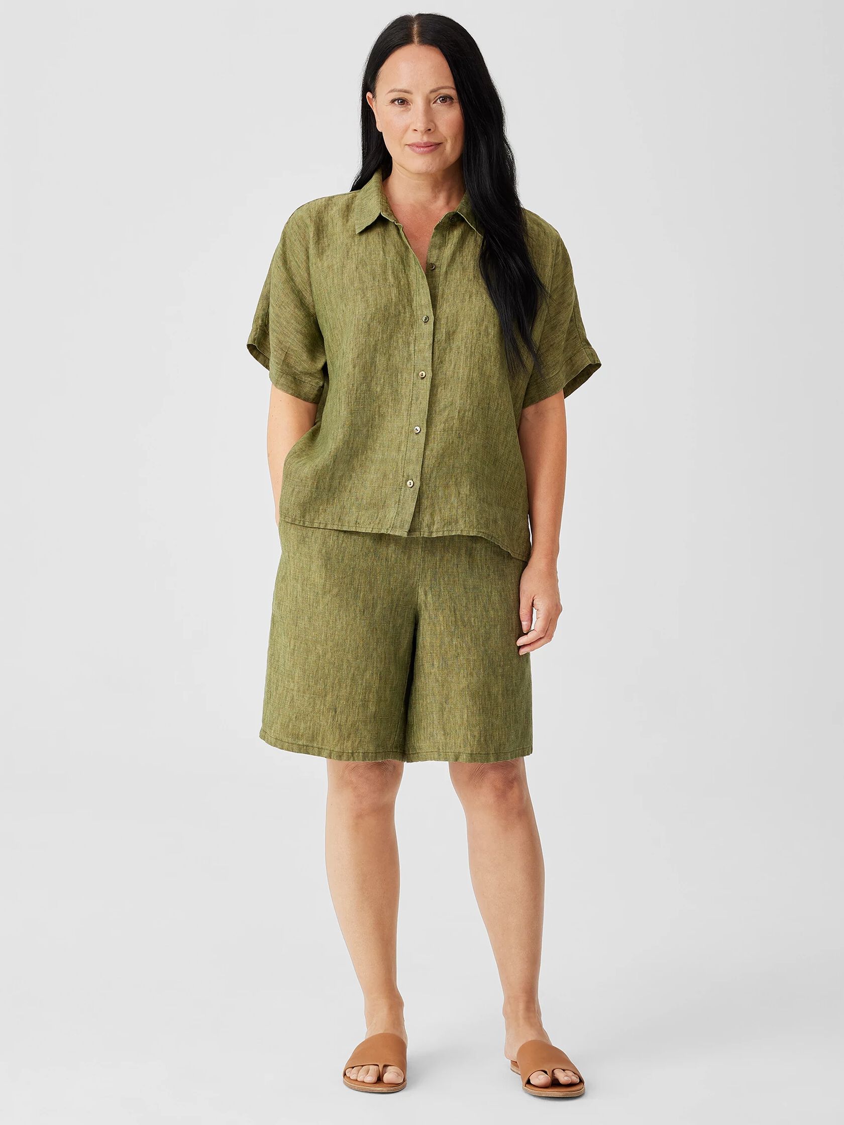 Washed Organic Linen Delave Short-Sleeve Shirt