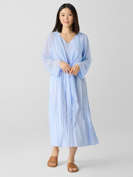 Eileen Fisher - Women's Sheer Silk Georgette Tie Jacket - Blue - Size: Petite Small Petites Eileen Fisher - Women's Sheer Silk Georgette Tie Jacket - Blue - Size: Petite Small Petites