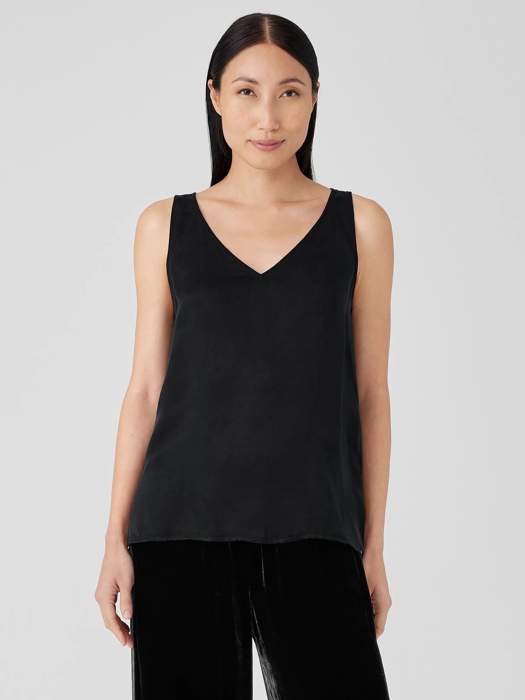 Sandwashed Cupro V-Neck Tank