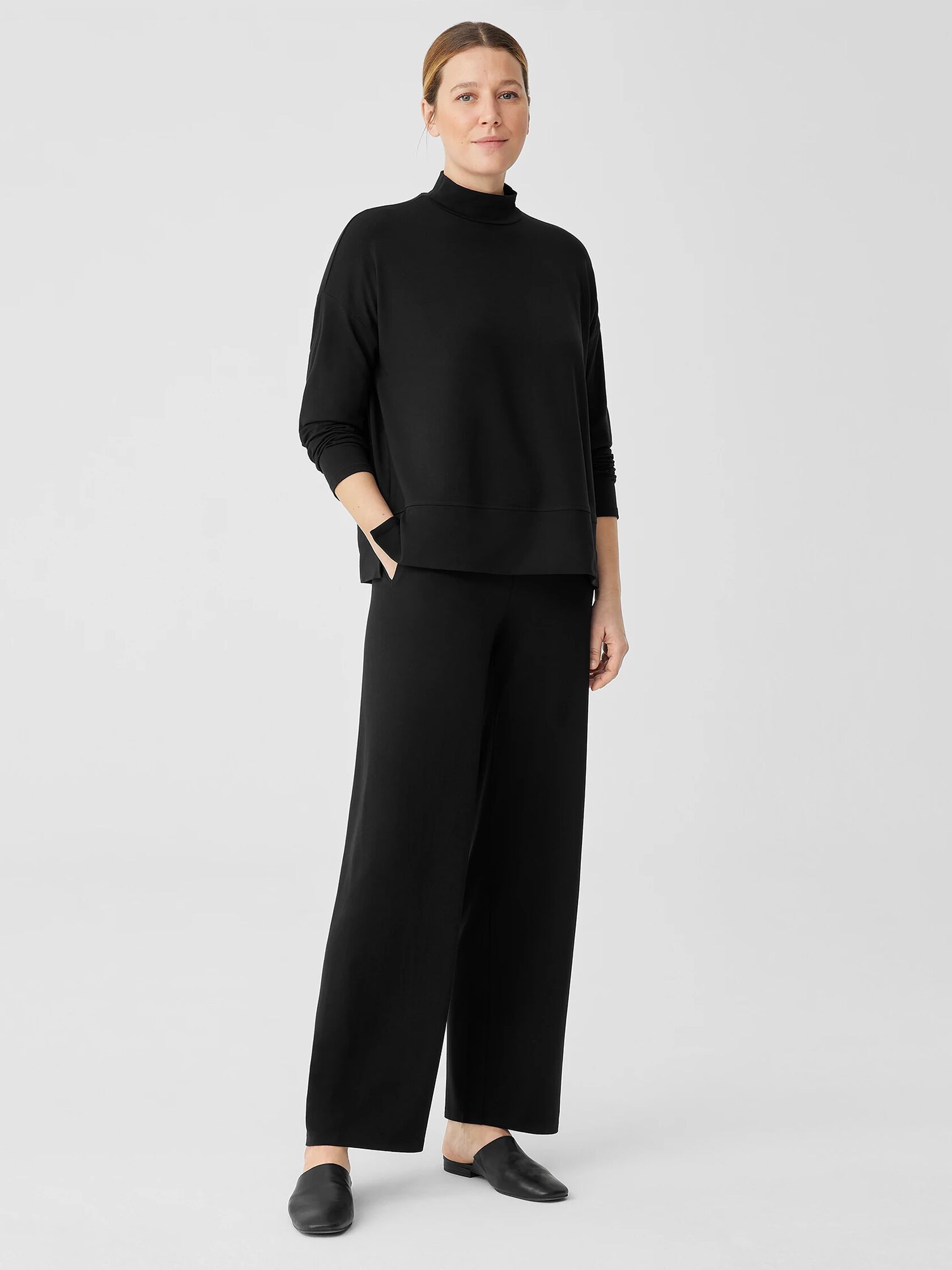 Stretch Jersey Knit Mock Neck Top