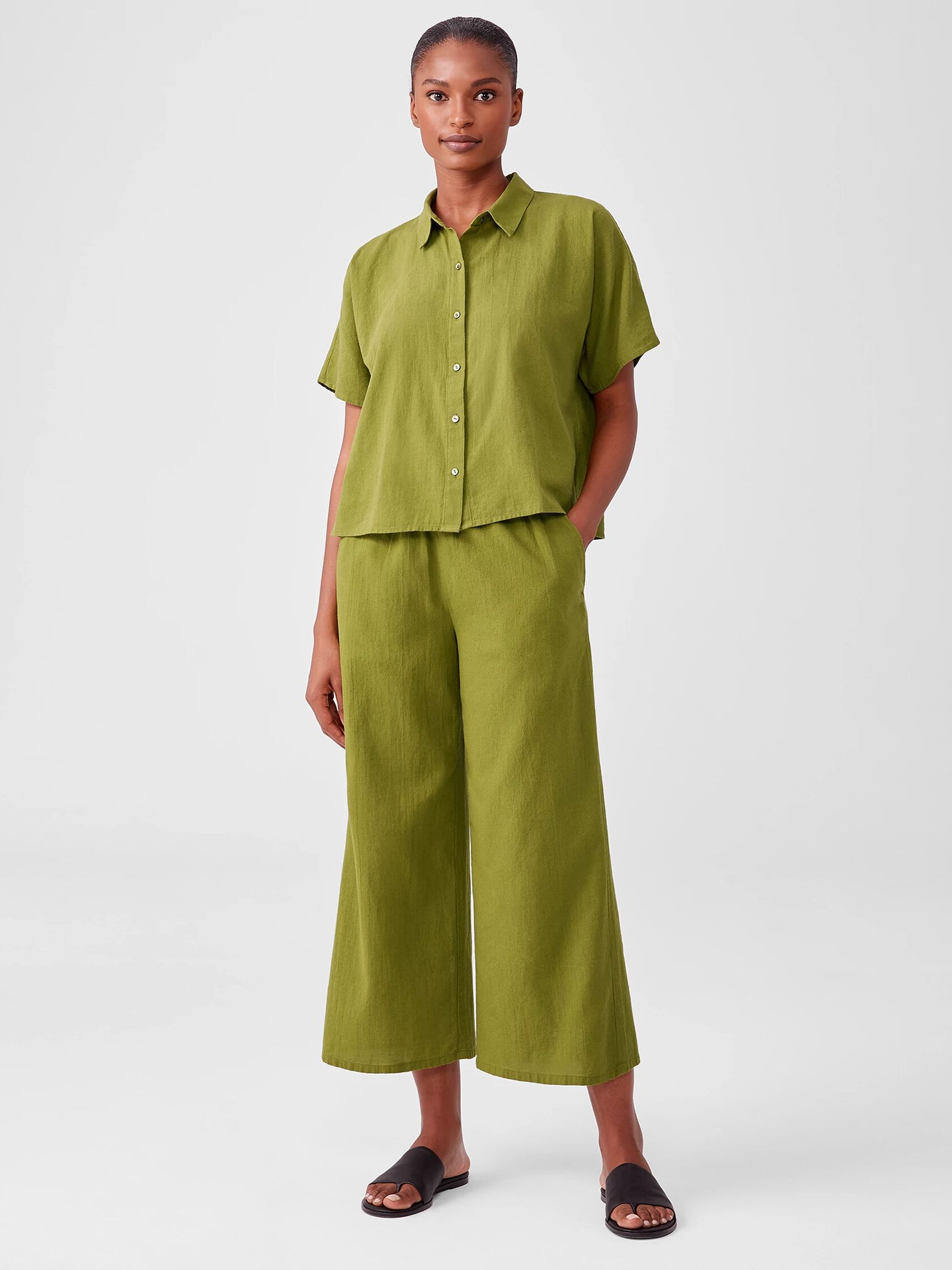 Organic Cotton Crepe Short-Sleeve Shirt