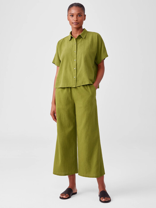 Organic Cotton Crepe Short-Sleeve Shirt
