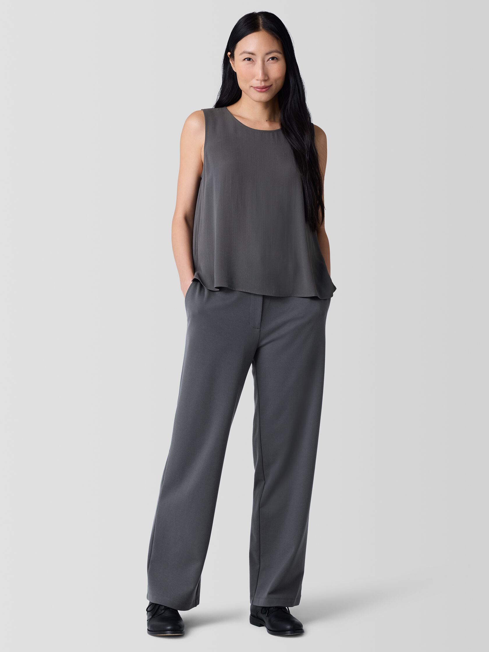 Silk Georgette Crepe Round Neck Tank