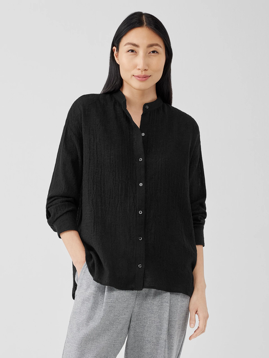 Washed Wool Gauze Mandarin Collar Shirt