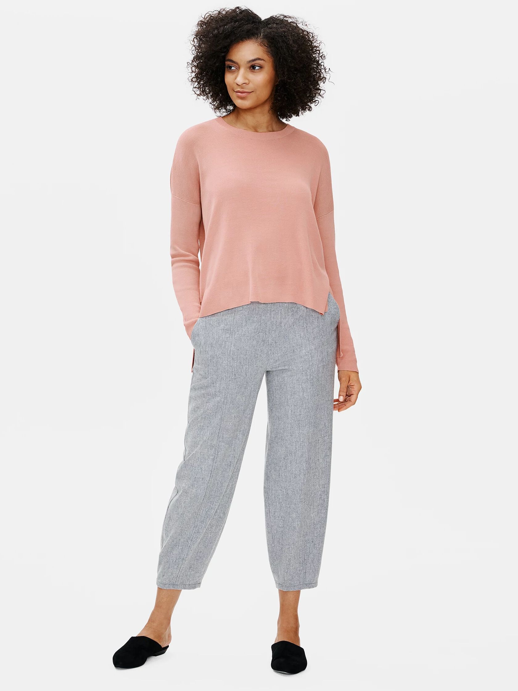 Stretch Crepe Crew Neck Box-Top