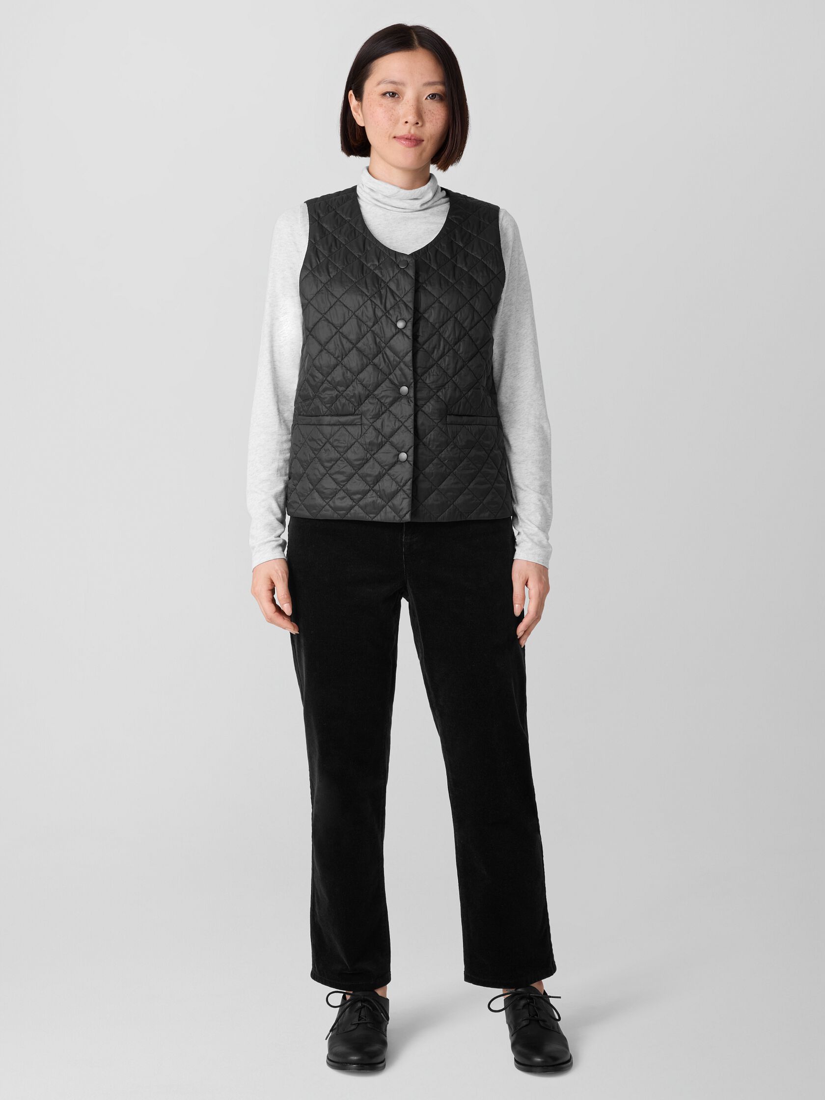 Eggshell Recycled Nylon Quilted V-Neck Vest