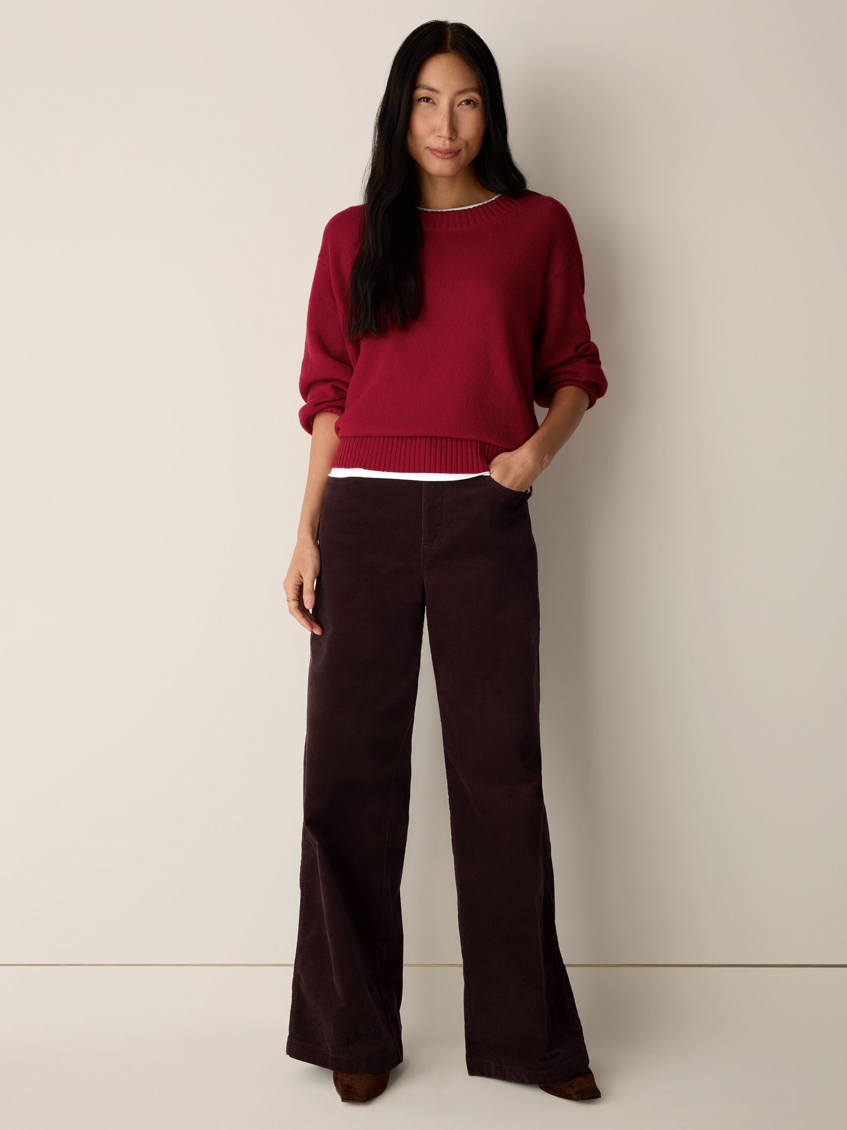 Cotton & Recycled Cashmere Crew Neck Top