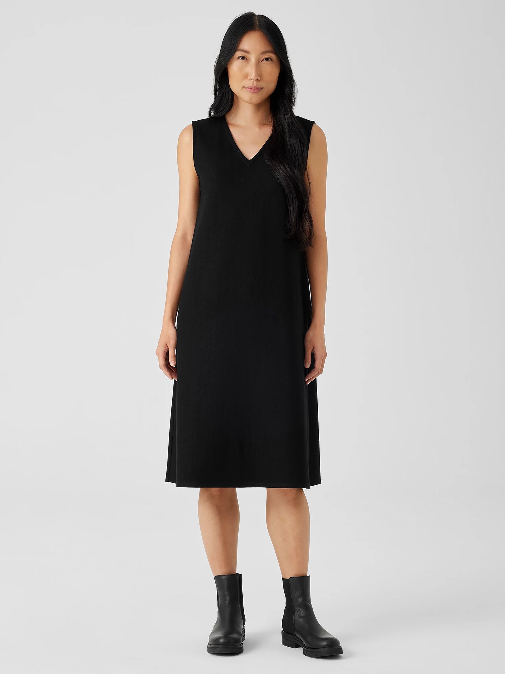 Boiled Wool Jersey V-Neck Dress