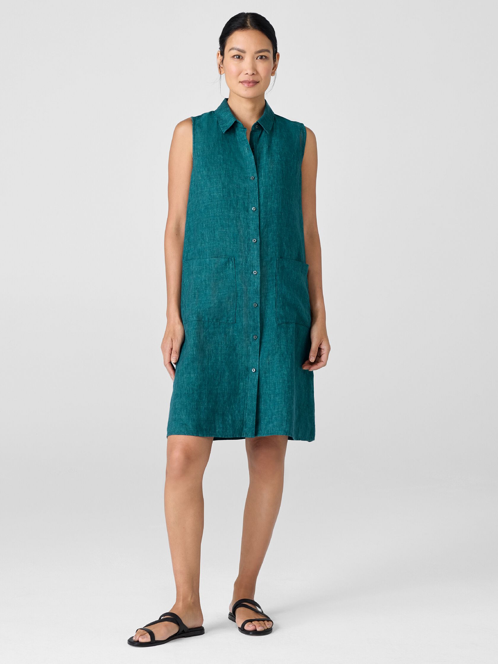 Washed Organic Linen Délavé Sleeveless Shirtdress