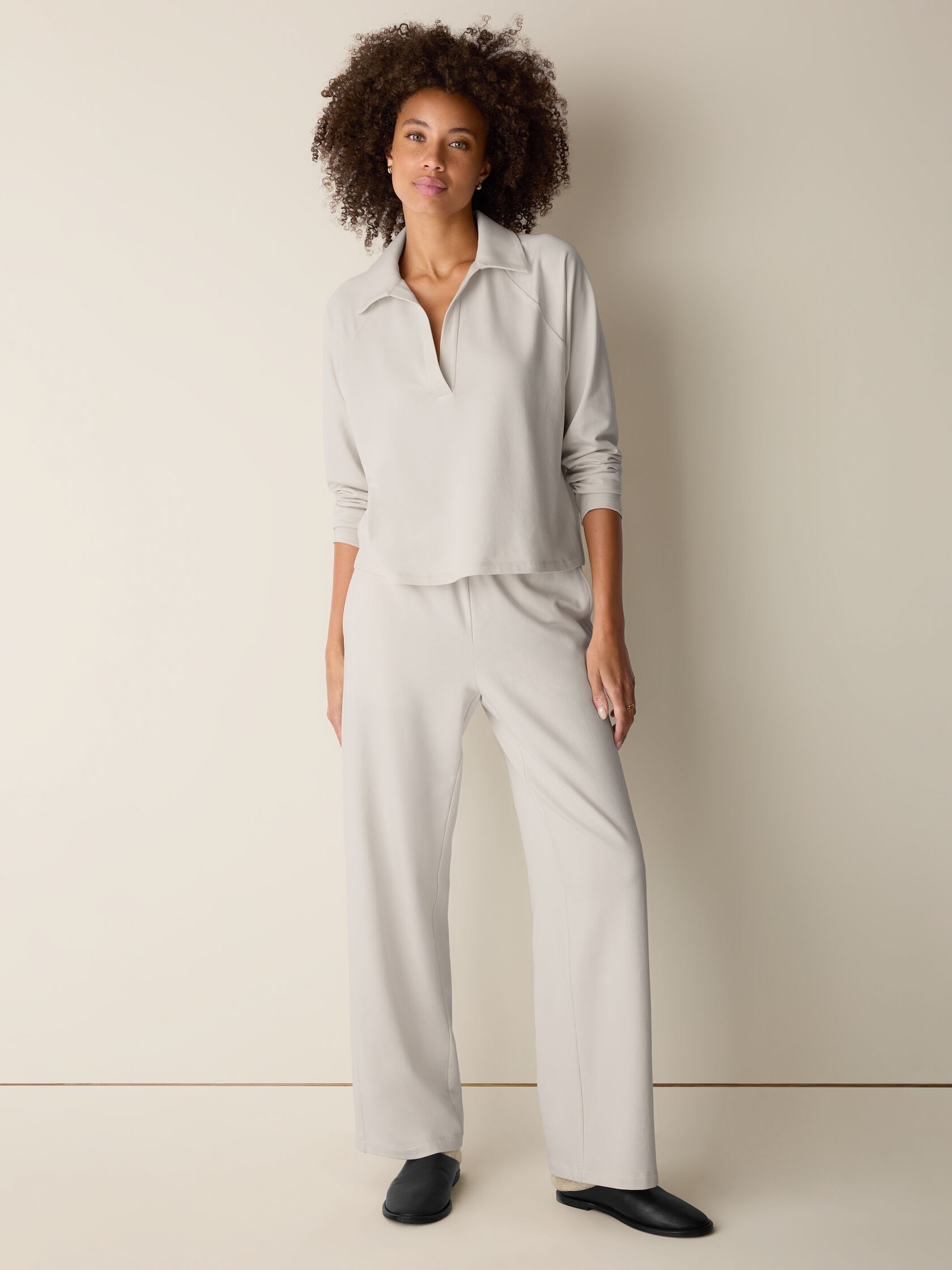 Cozy Brushed Terry Hug Split Neck Top