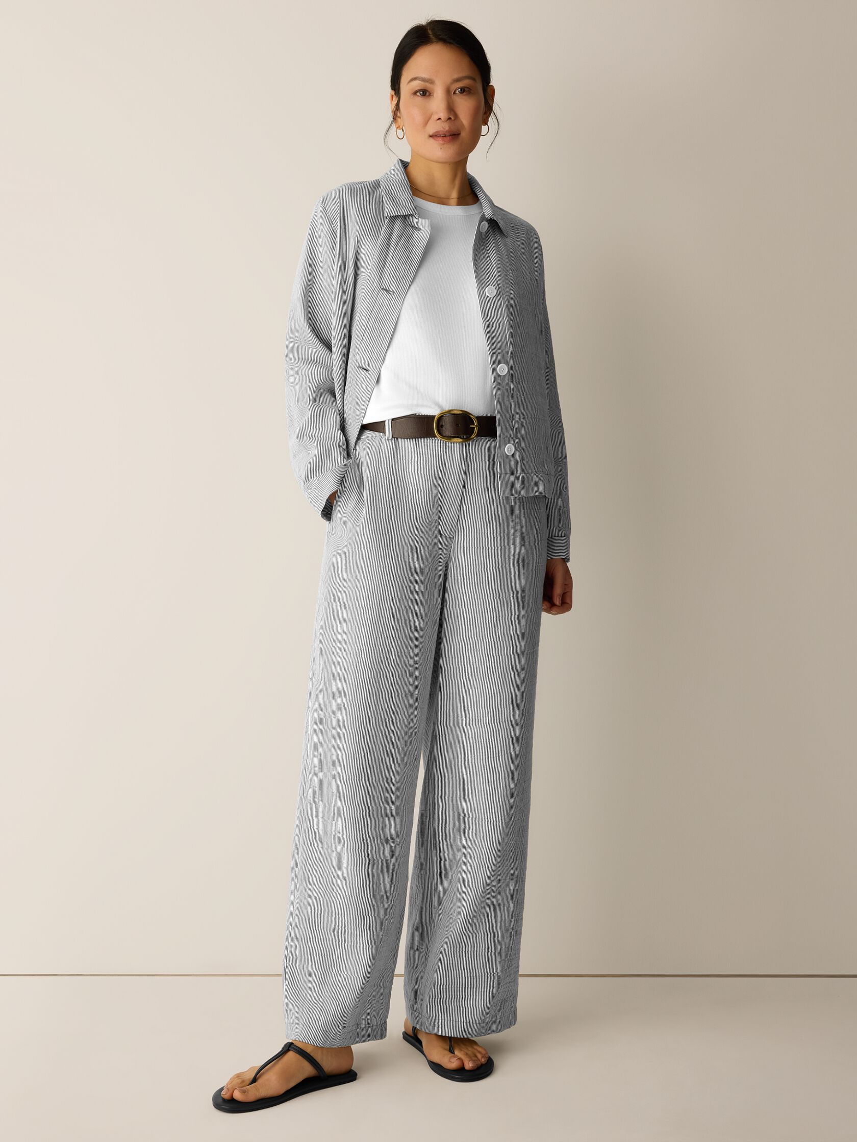 Striped Linen Sheen Full-Length Trouser