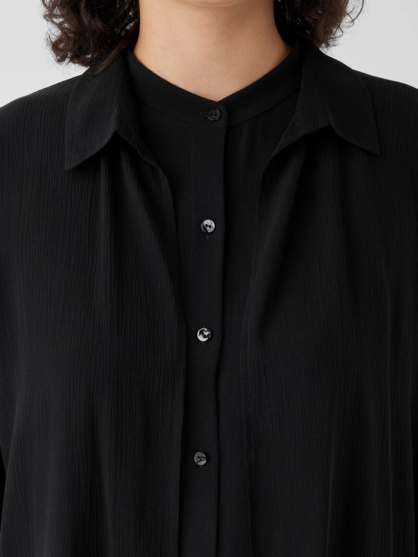 Crinkled Sheer Silk Classic Collar Jacket
