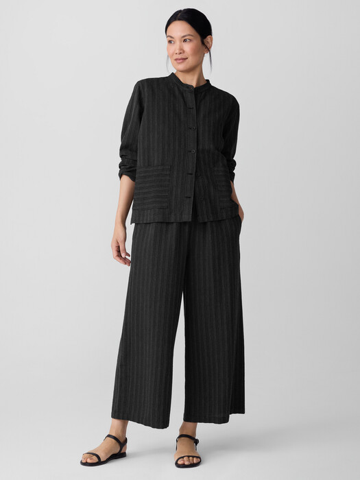 Cotton Blend Stripe Stitch Shirt Jacket