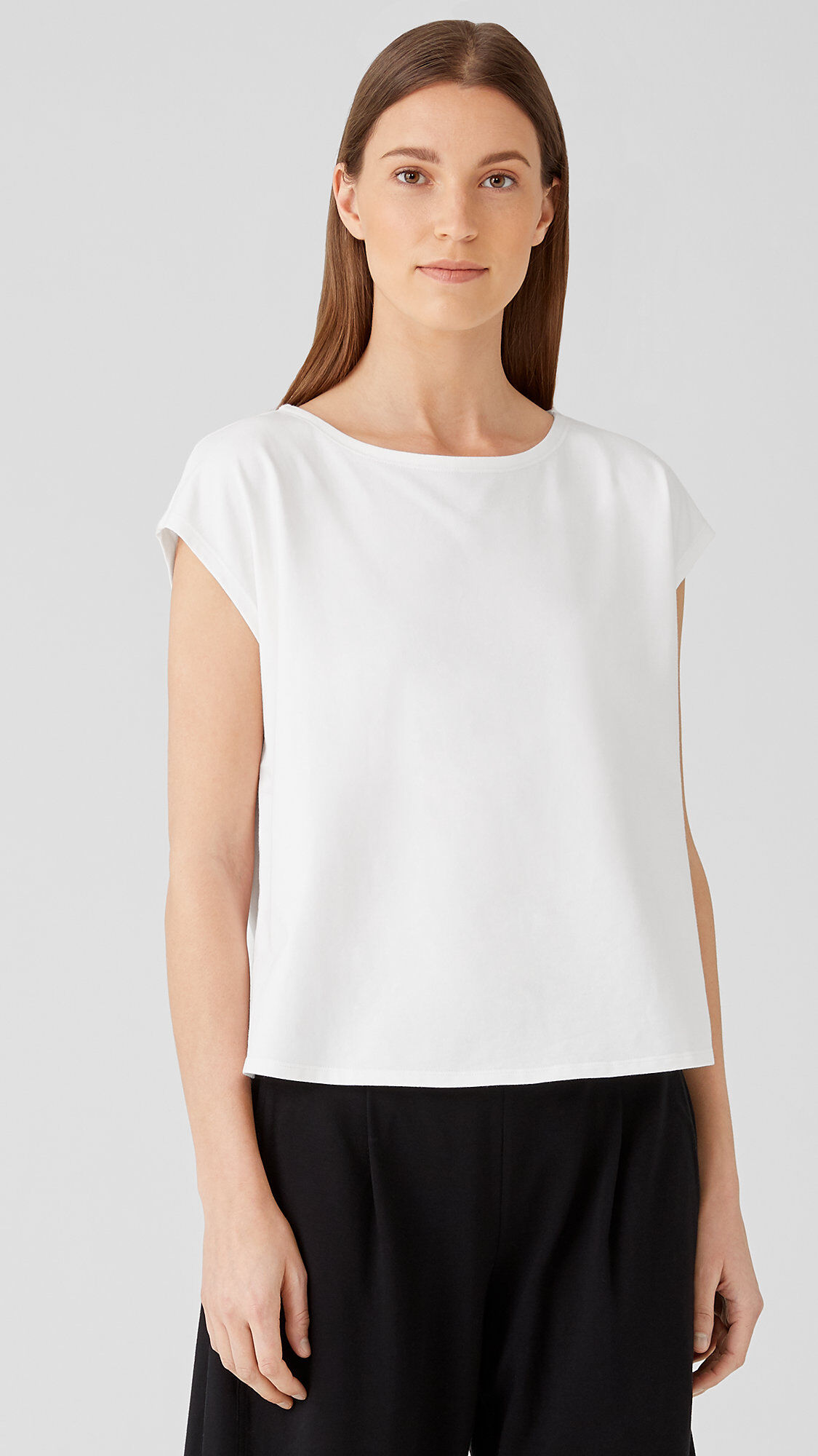 トップス papier Sheer Honey / White Traceable Organic Cotton Jersey Box-Top | EILEEN FISHER