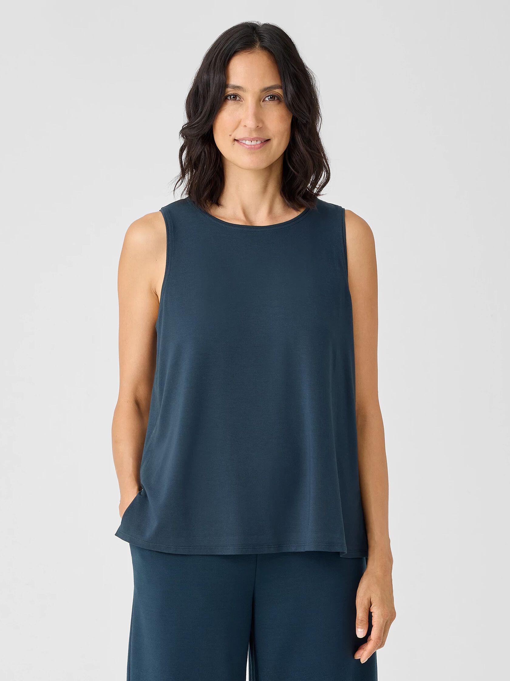 Stretch Jersey Knit Jewel Neck Tank