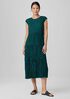 Crushed Silk Jewel Neck Tiered Dress