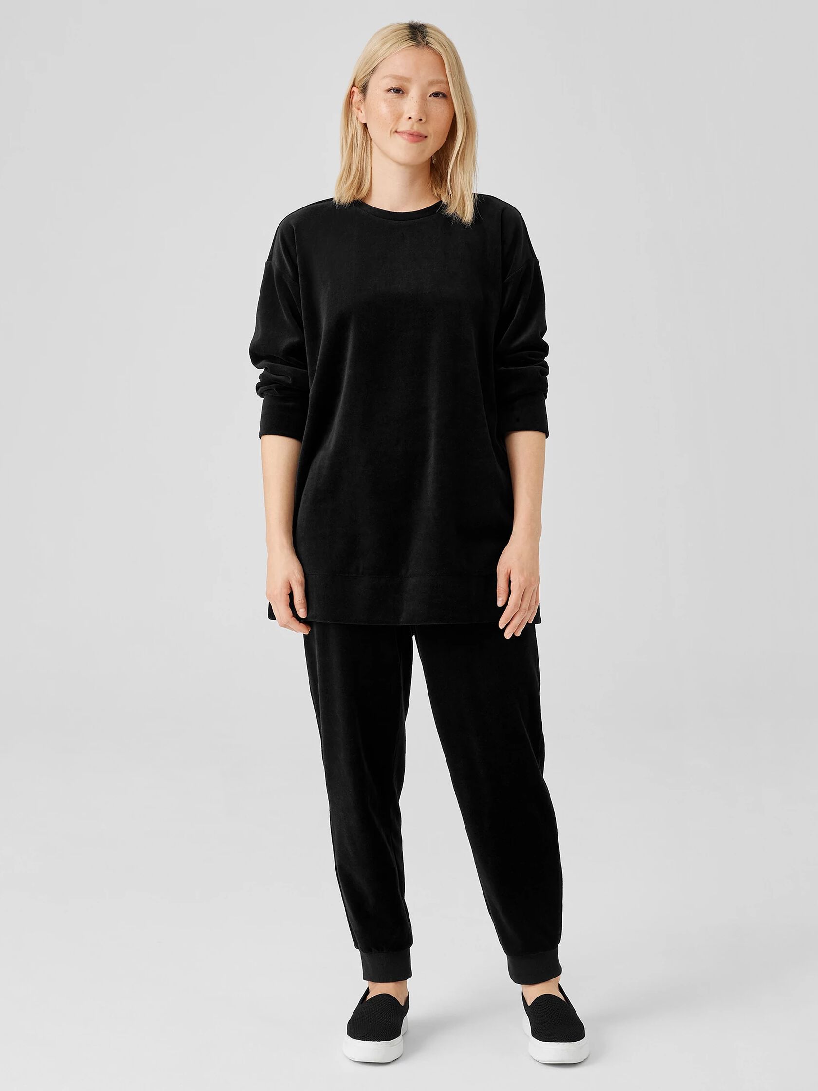 Cotton Velour Crew Neck Long Top