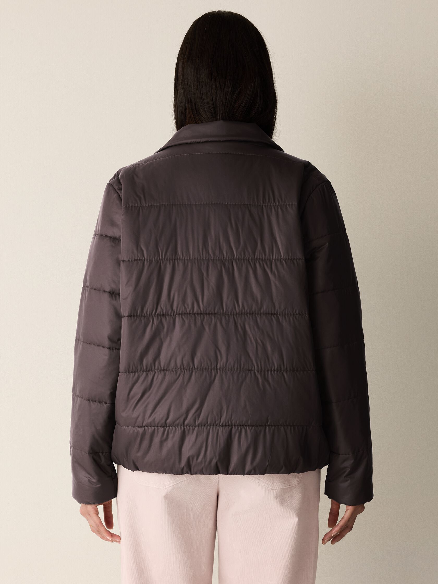 Eggshell Recycled Nylon Stand Collar Quilted Coat
