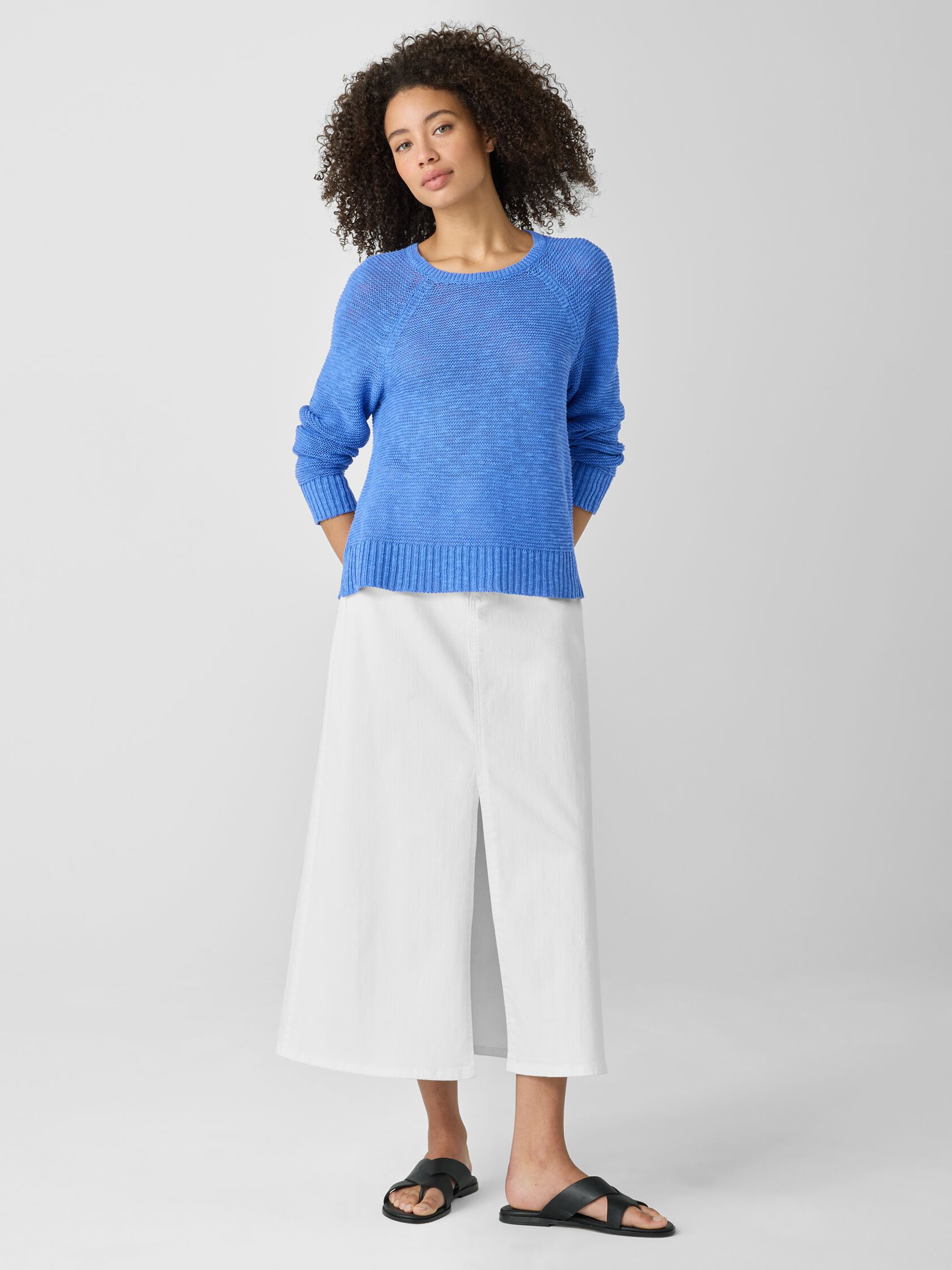 Organic Linen Cotton Slub Crew Neck Top