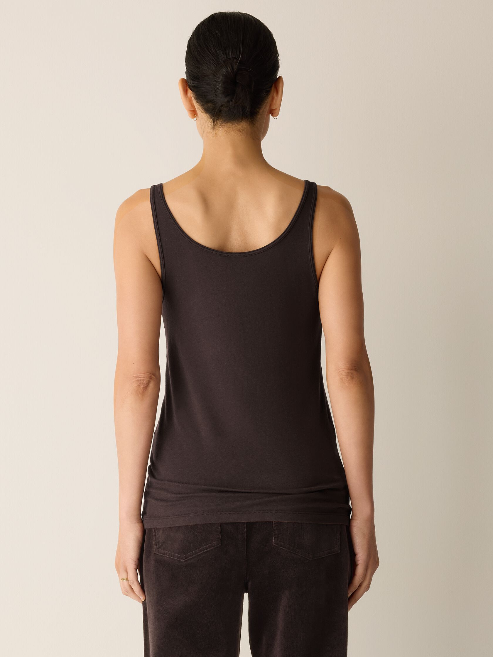 Sheer Cotton Blend Knit Scoop Neck Tank