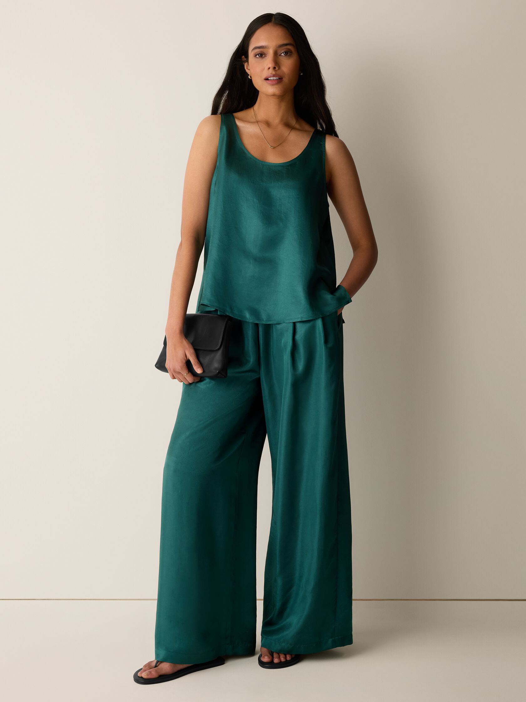 Lightweight Satin Shimmer Scoop Neck Tank