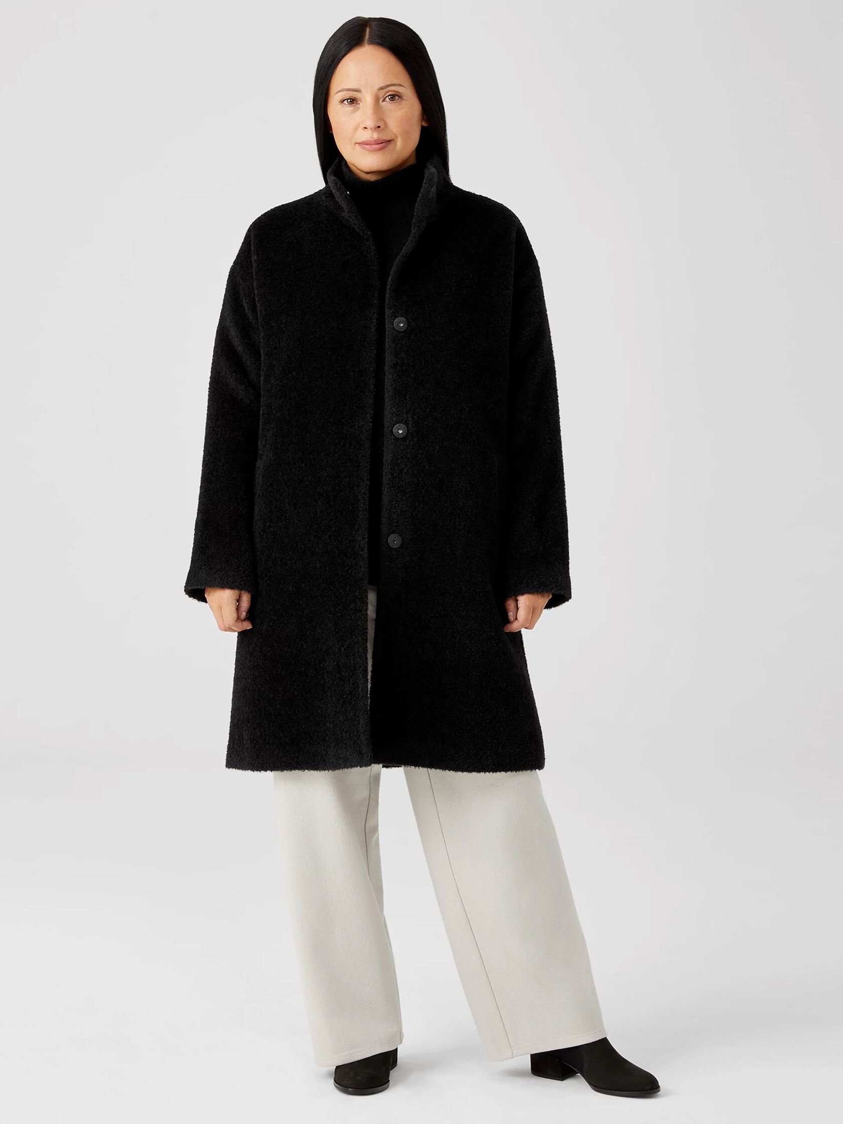 Sheared Suri Alpaca Stand Collar Coat