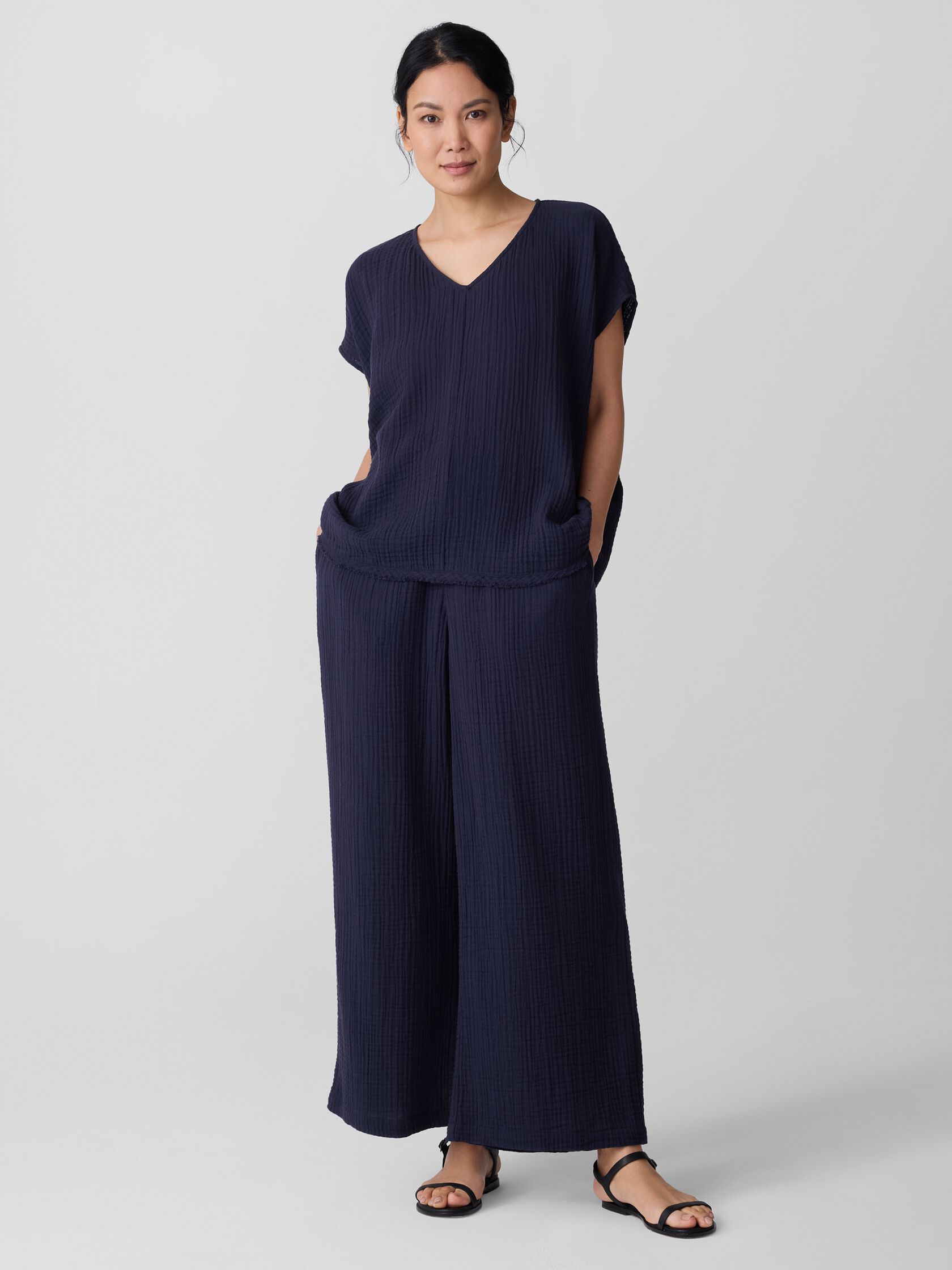 Organic Cotton Lofty Gauze V-Neck Square Top