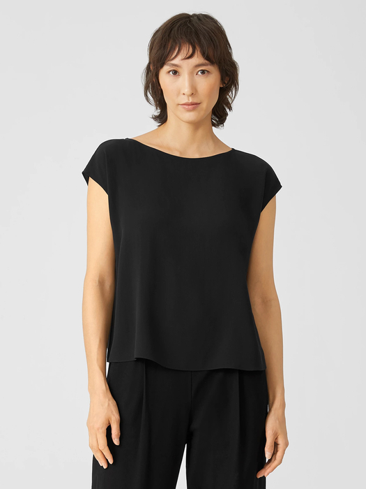 Silk Georgette Crepe Shirred-Back Top