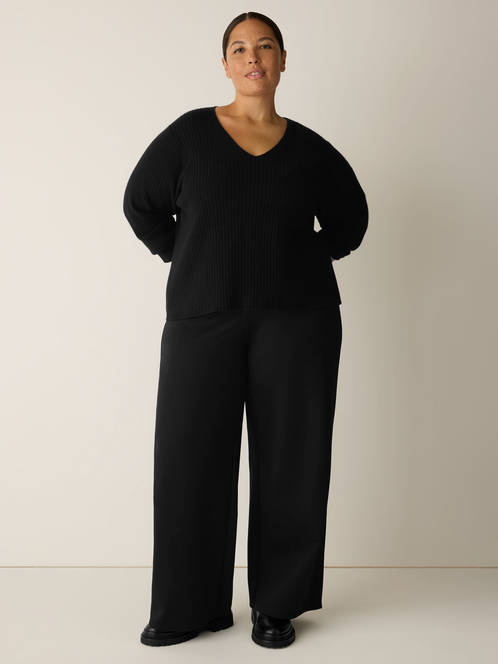 Italian Cashmere Ribbed V-Neck Top