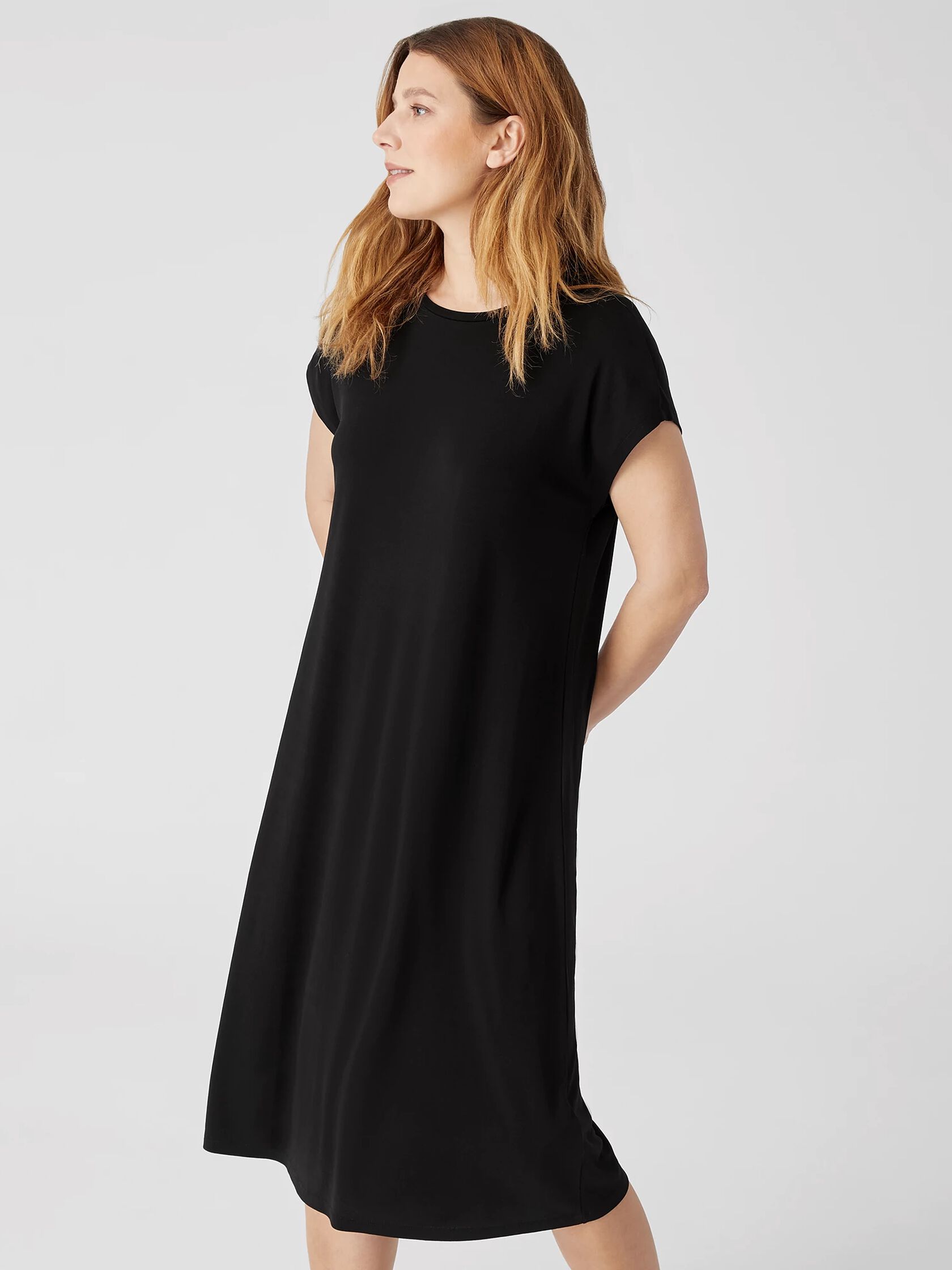 Stretch Silk Jersey Crew Neck Dress