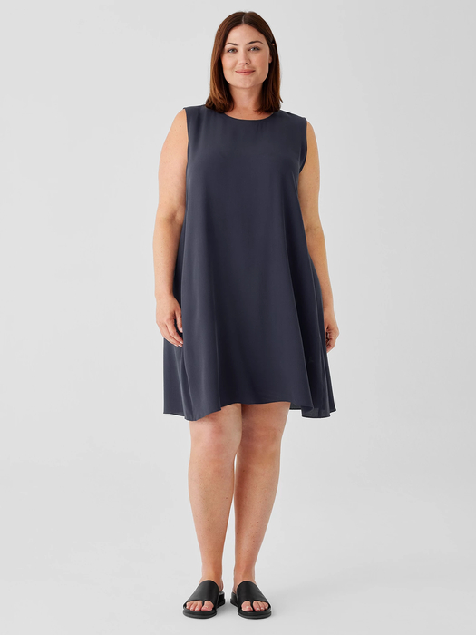 Silk Georgette Crepe Round Neck Dress