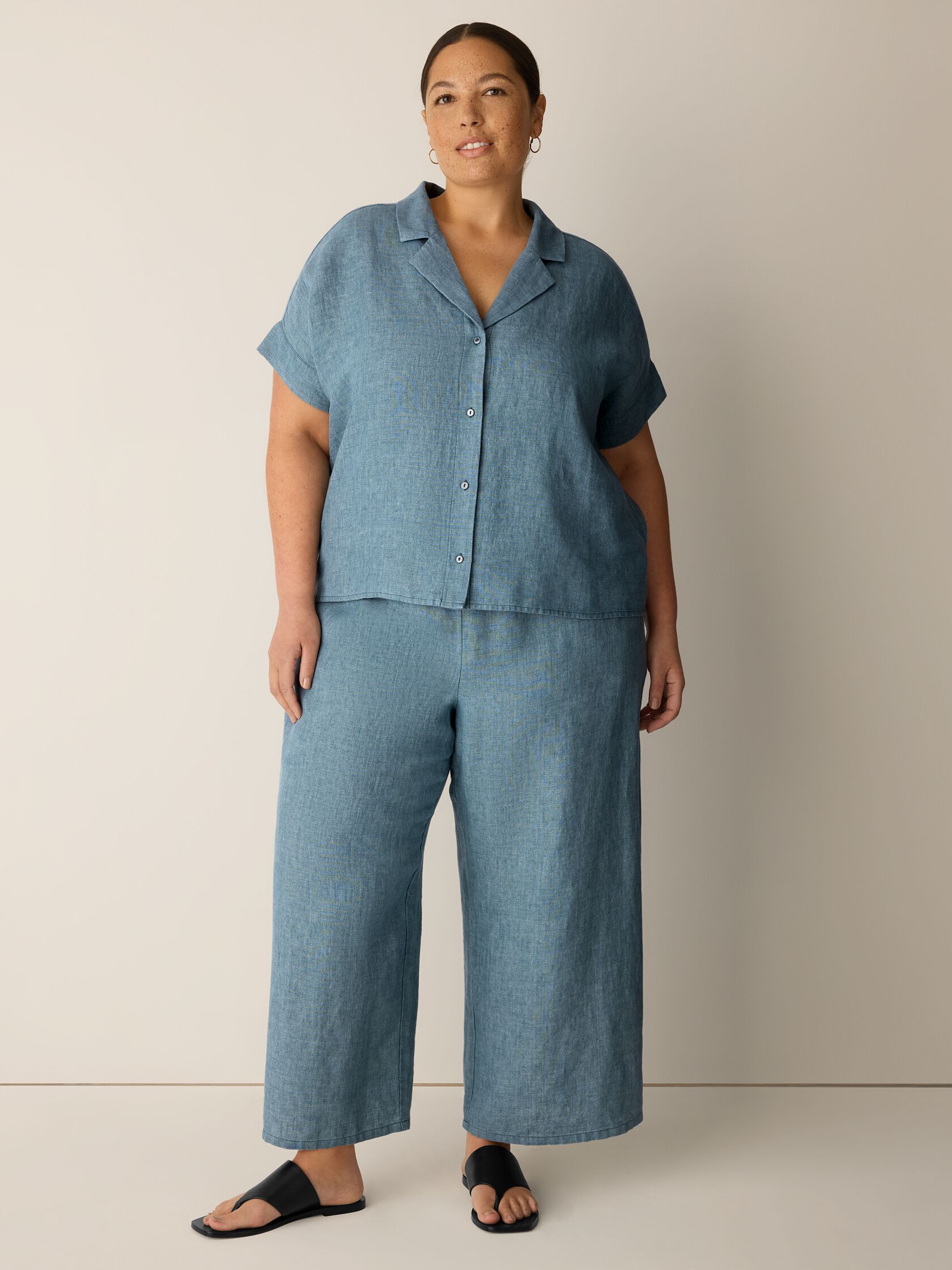 Washed Organic Linen D&eacute;lav&eacute; Notch Collar Shirt