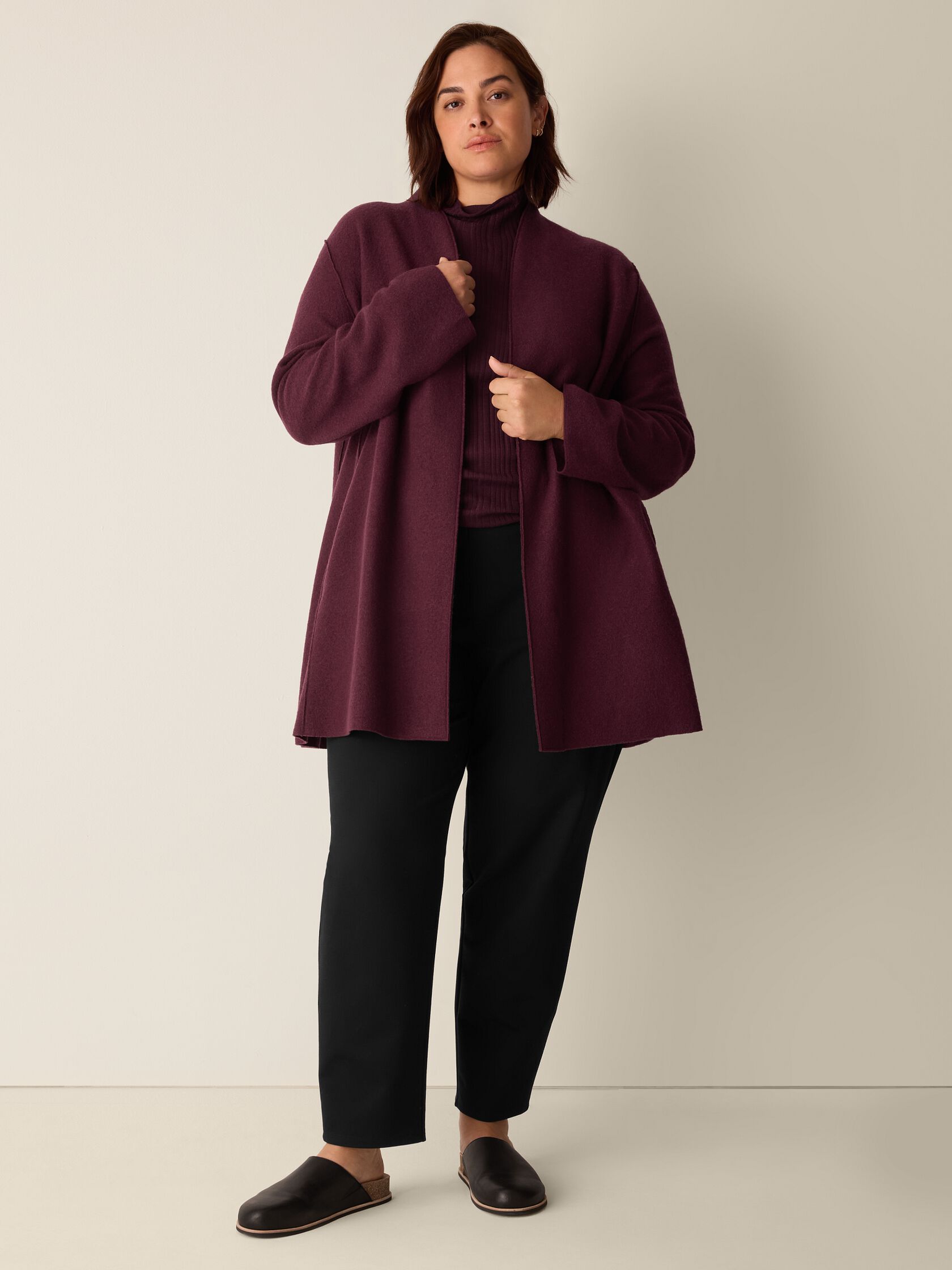 Lightweight Boiled Wool High Collar Jacket in Regenerative Wool