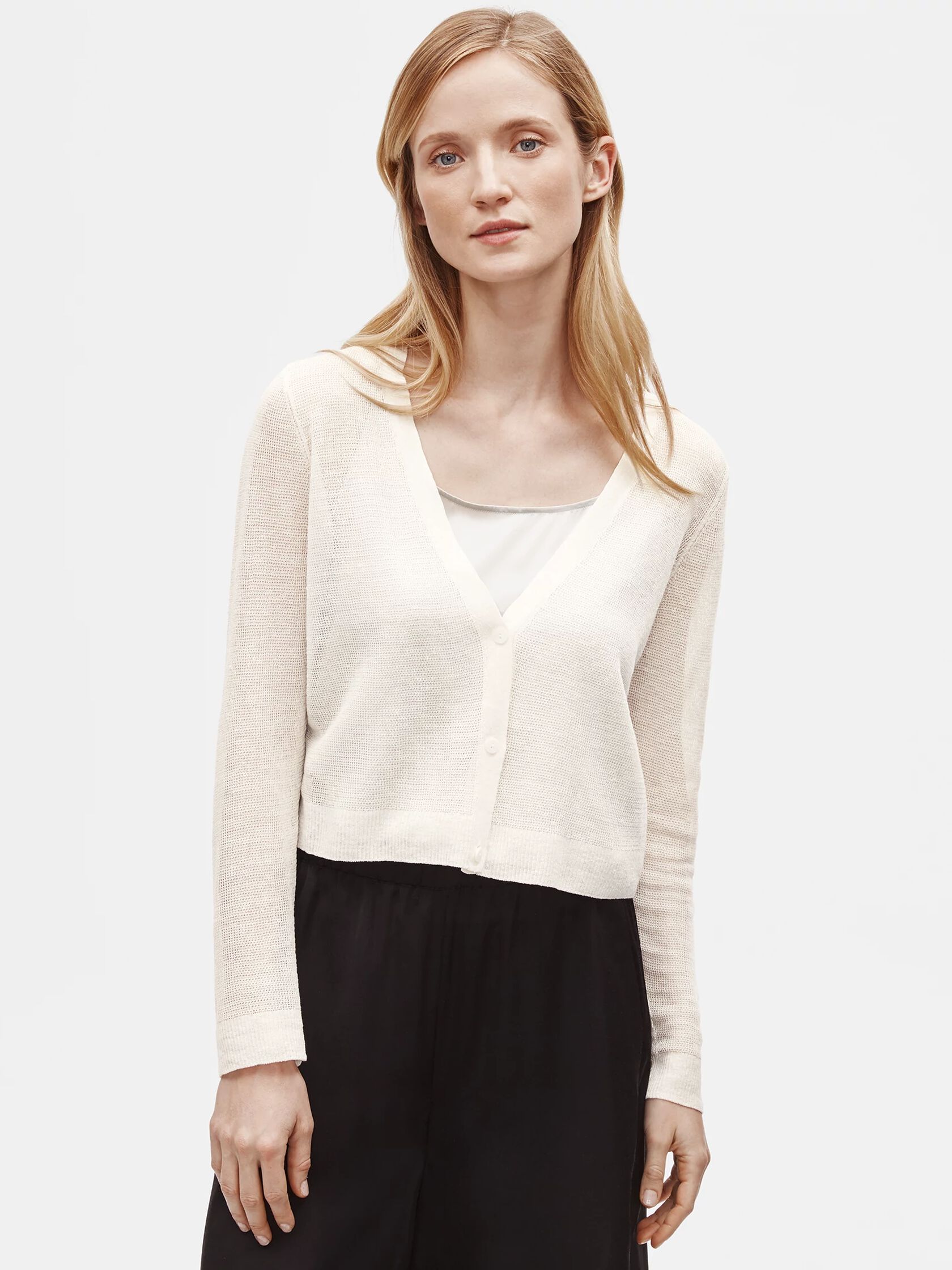 Organic Linen Crepe Cropped Cardigan